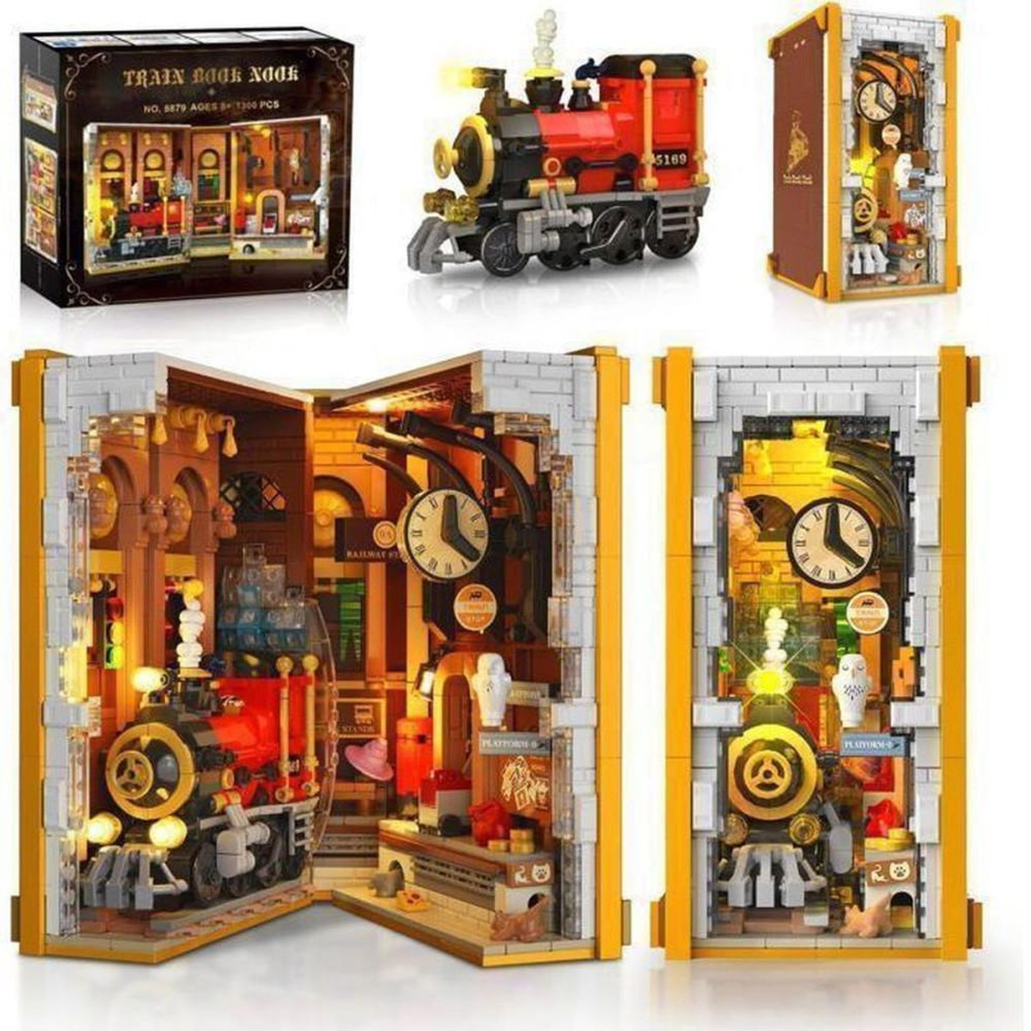 Kit maquette diorama livre illuminé LED train rouge 1 300 pièces