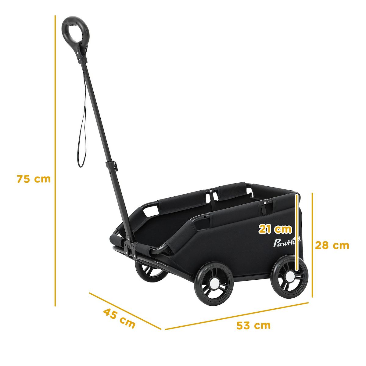 PAWHUT Poussette chien chariot 4 roues pliable avec poignée multidirectionnelle - nombreux équipements - noir