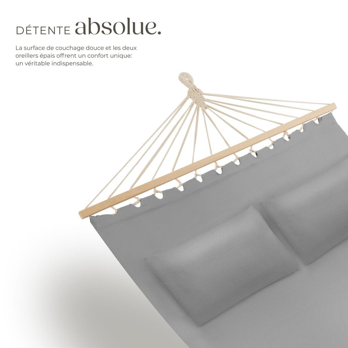 tectake Hamac avec barres d'expansion pour 2 personnes gris clair