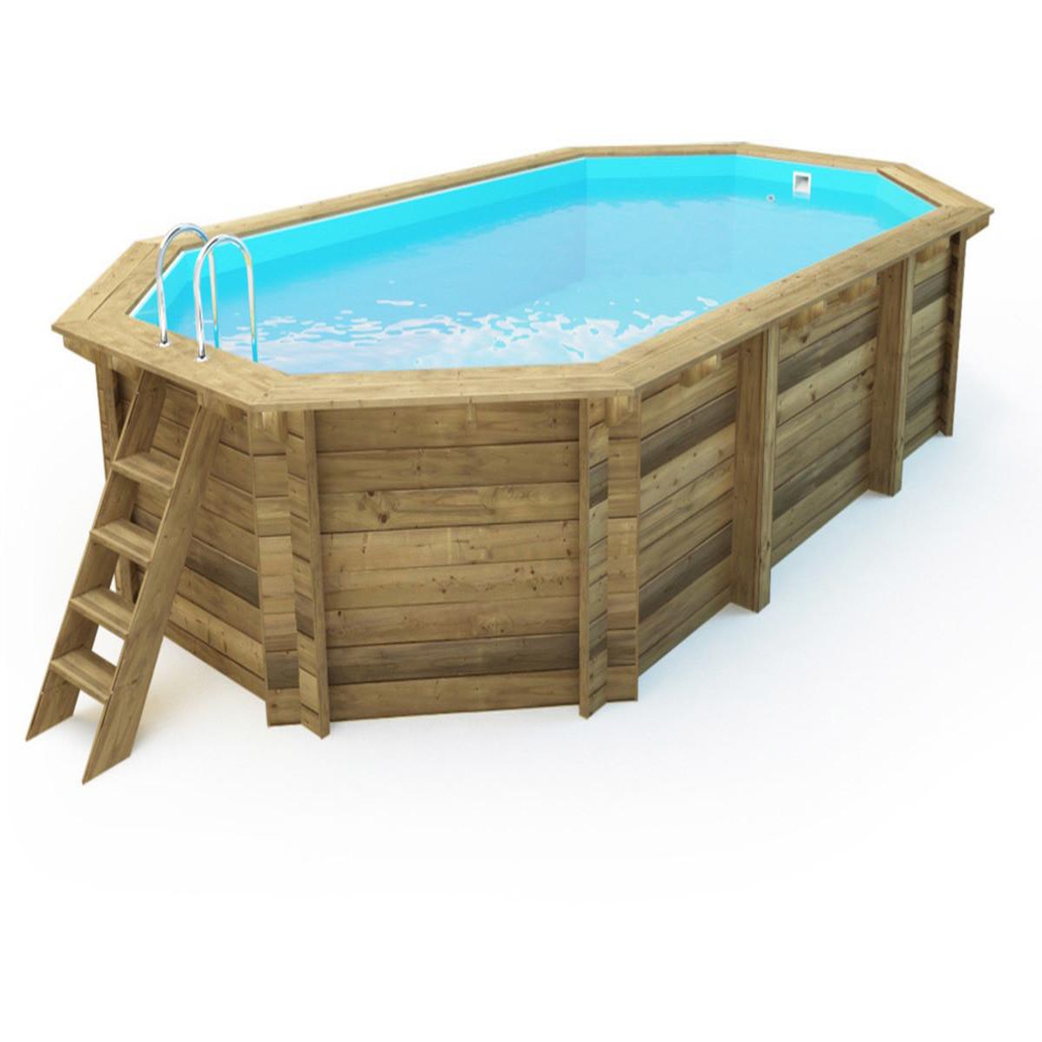 Voir la diapositive 2 : Habitat et Jardin Piscine bois   brazilia 130    5.86 x 3.86 x 1.31 m - bâche à bulles 180 µ - bâche hiver 280 g/m²
