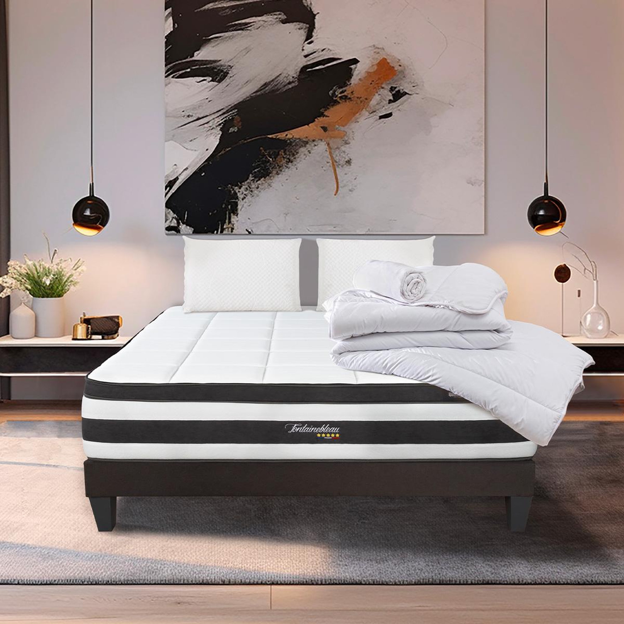 Voir la diapositive 2 : BELLECOUR Bellecour literie | pack prêt à dormir fontainebleau | matelas ressorts ensachés + sommier + accessoires
