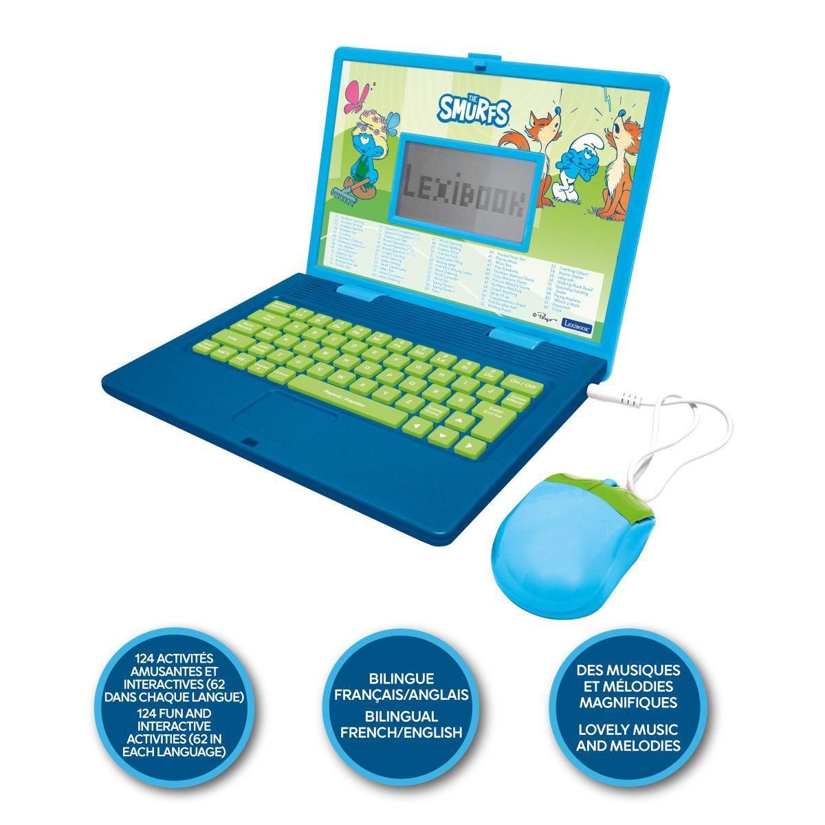 Lexibook Ordinateur portable éducatif bilingue Schtroumpfs (FR/EN)