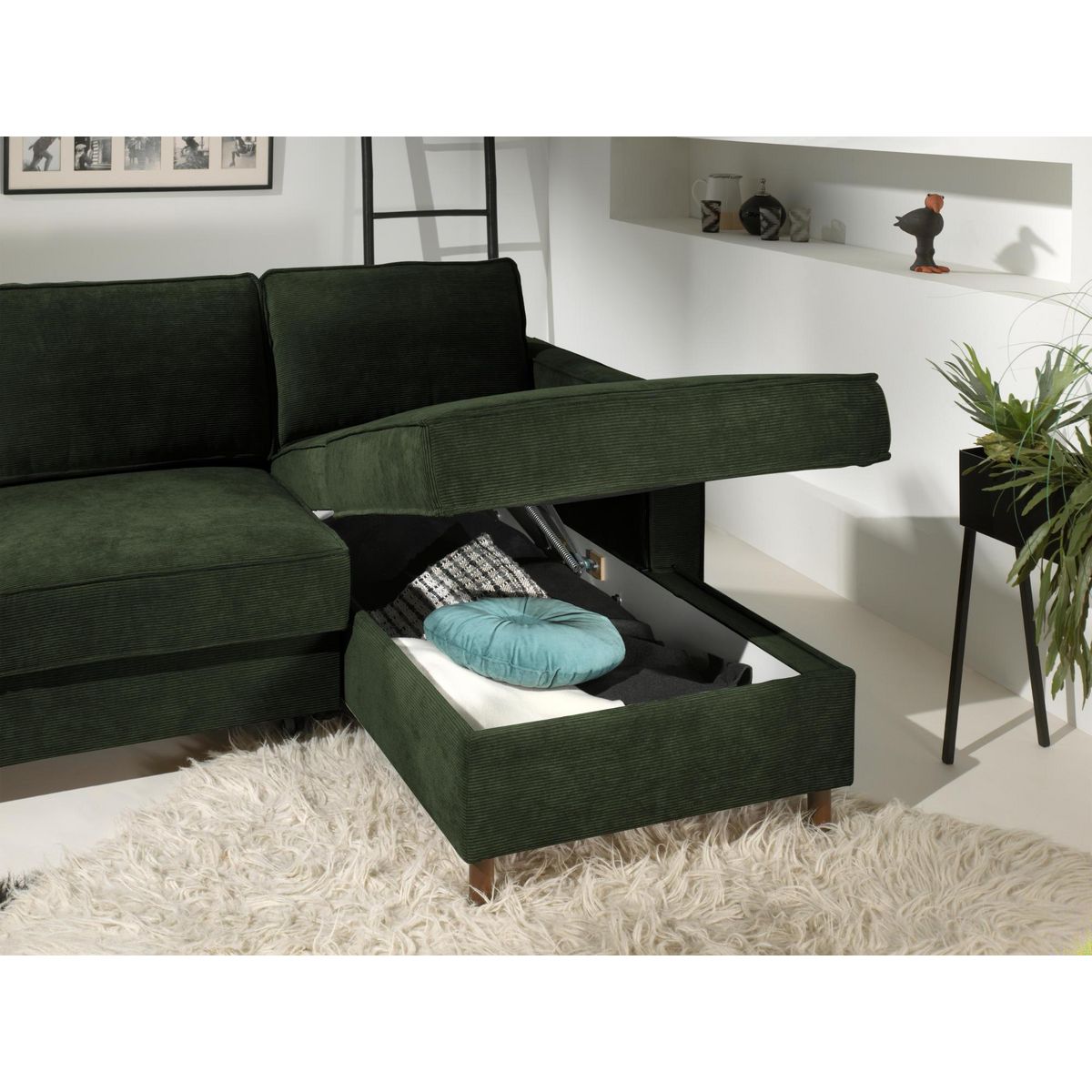 LISA DESIGN Jake - canapé d'angle droit - convertible avec coffre - 4 places - en velours côtelé