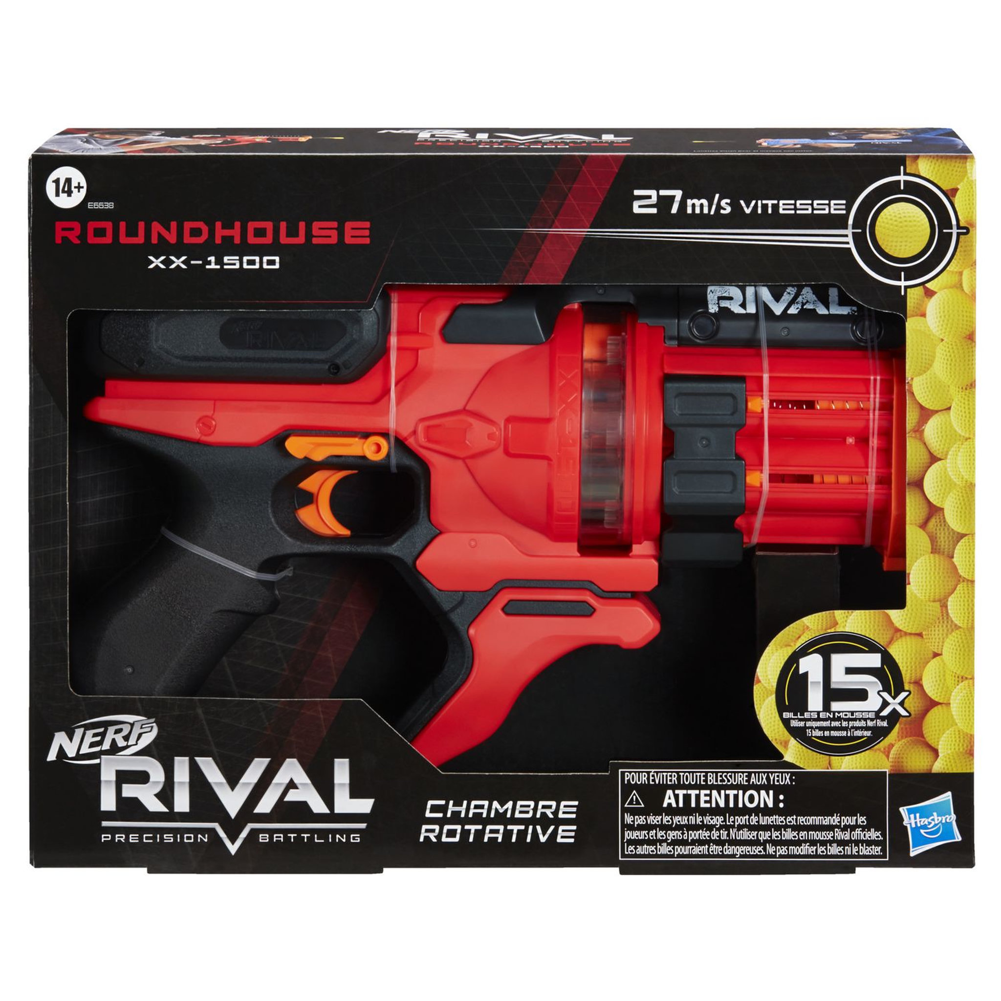 Voir la diapositive 3 : HASBRO Pistolet Rival Roundhouse XX-1500 rouge et billes en mousse Nerf 
