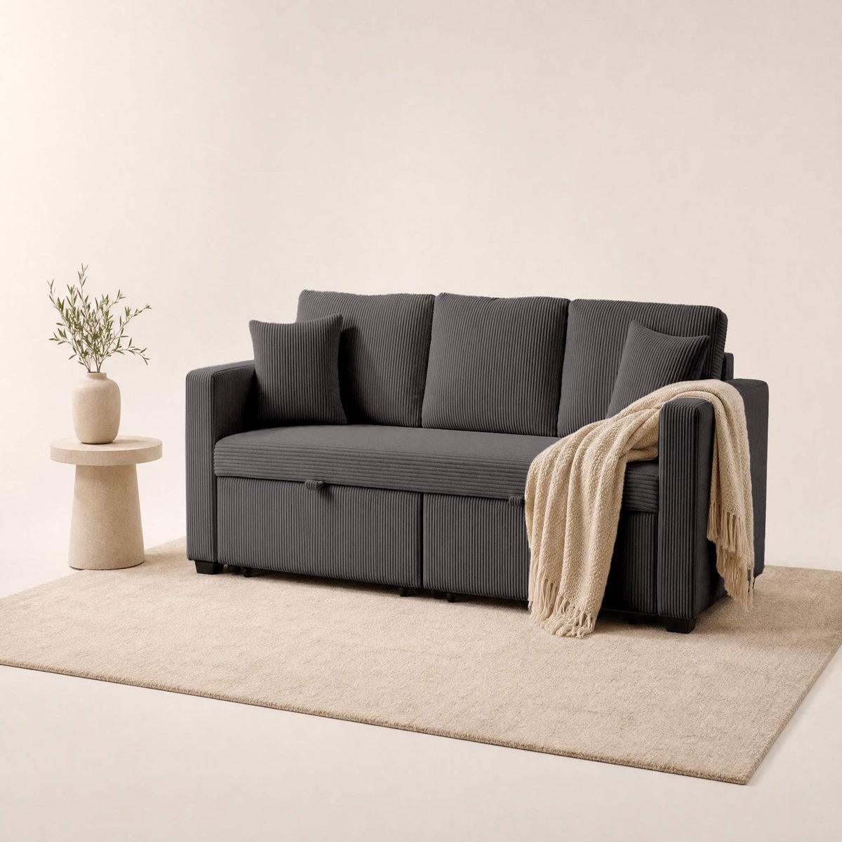 BEST MOBILIER Cyrus - canapé droit 3 places convertible en velours côtelé