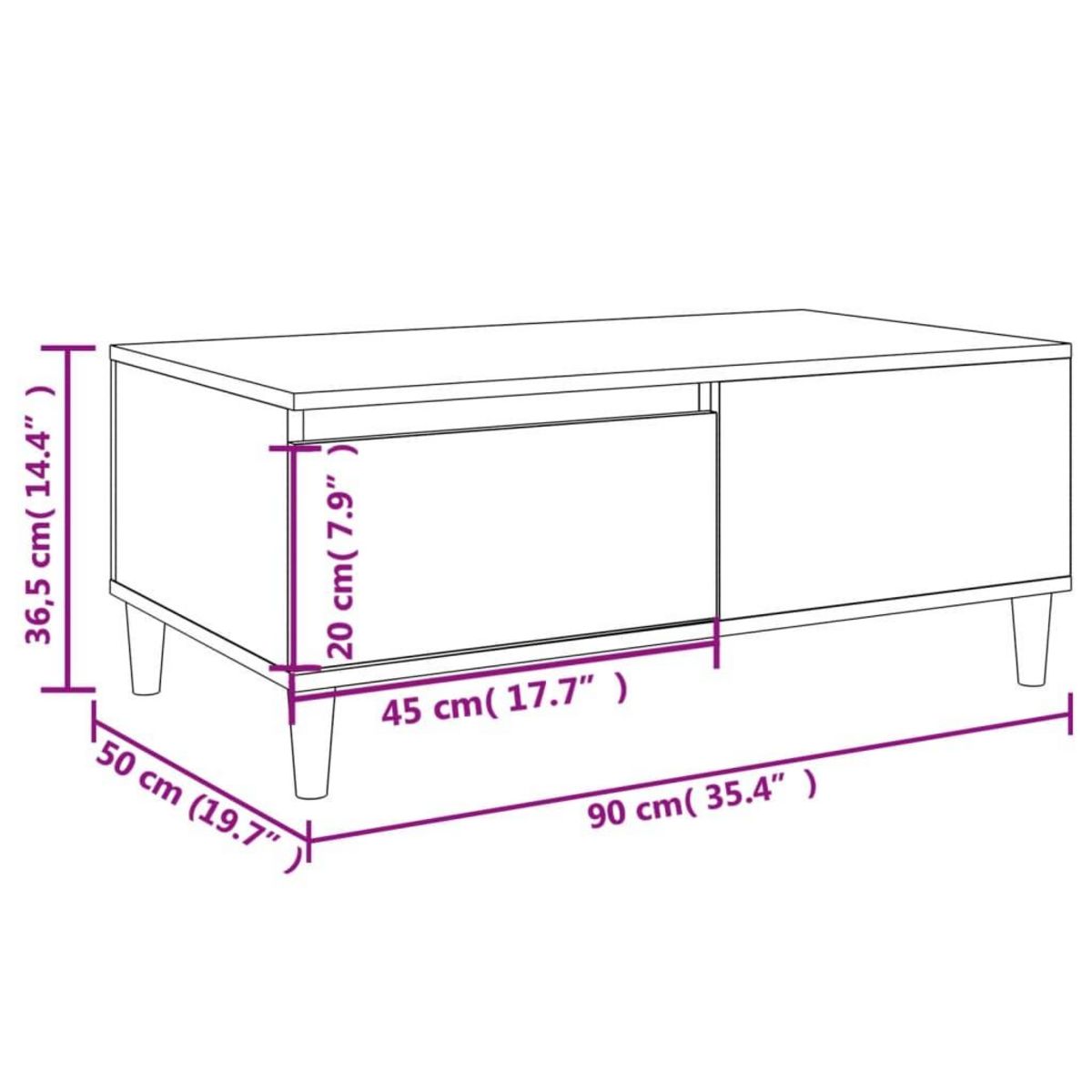 VIDAXL Table basse Chene fume 90x50x36,5 cm Bois d'ingenierie