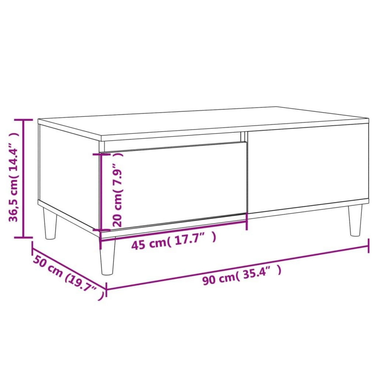 VIDAXL Table basse Chene fume 90x50x36,5 cm Bois d'ingenierie