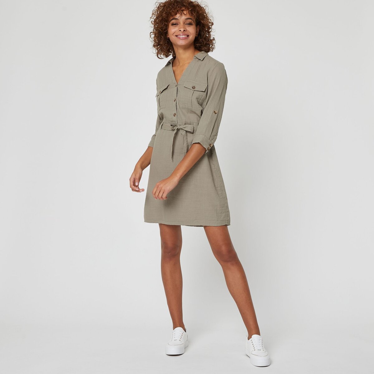 INEXTENSO Robe chemise ceintur e vert kaki femme pas cher Auchan