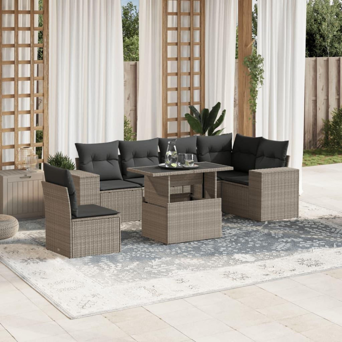 VIDAXL Salon de jardin avec coussins 7 pcs gris clair resine tressee