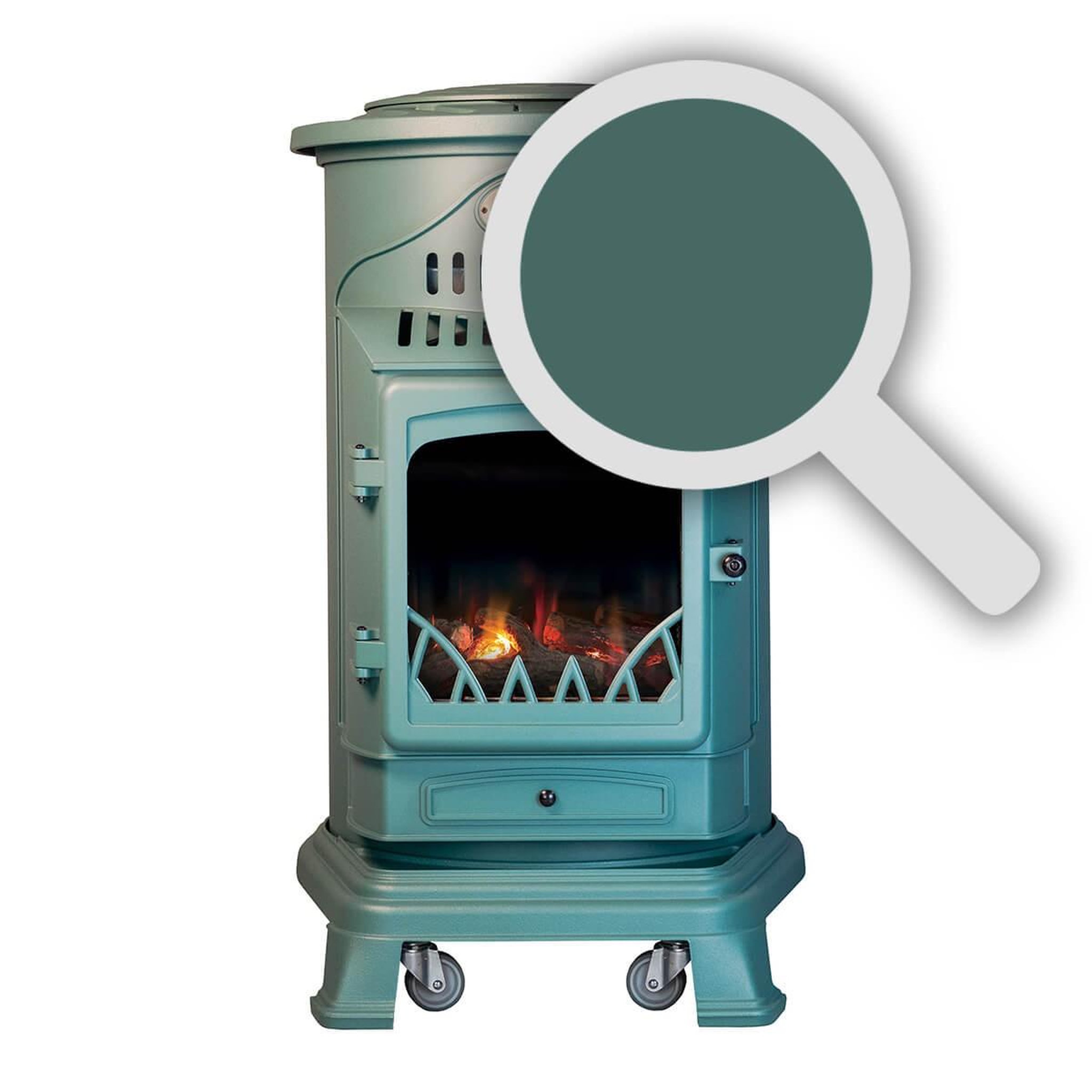 Voir la diapositive 3 : UNIVERSAL Poêle à gaz fonte véritable 3.4kw vert chauffage à gaz effet feu de bois provence universal