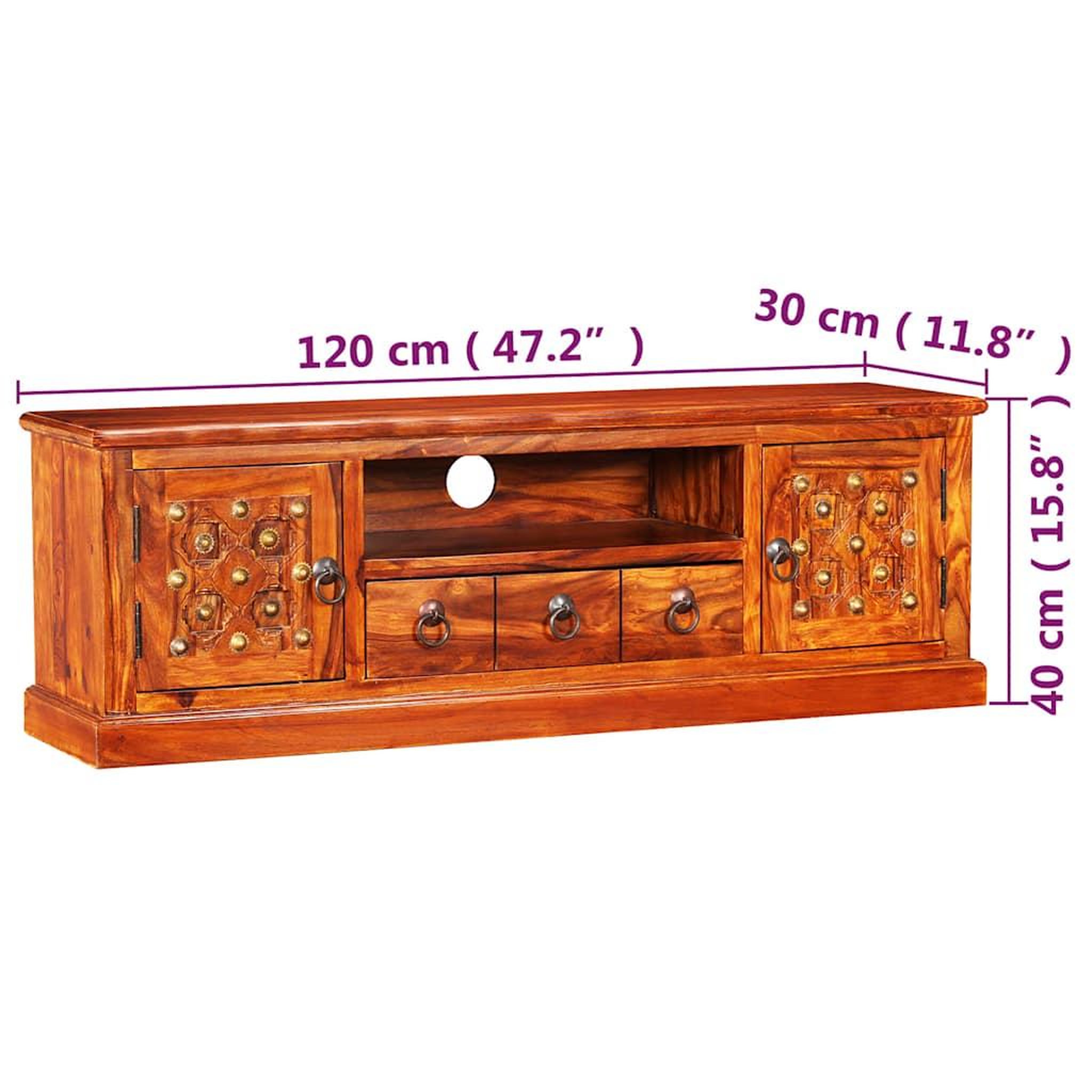 Voir la diapositive 6 : VIDAXL Meuble TV bois massif de Sesham 120 x 30 x 40 cm