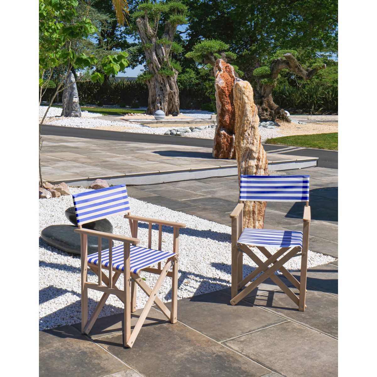 City Garden Fauteuil de jardin pliable - Bois et toile - Bleu - LONA