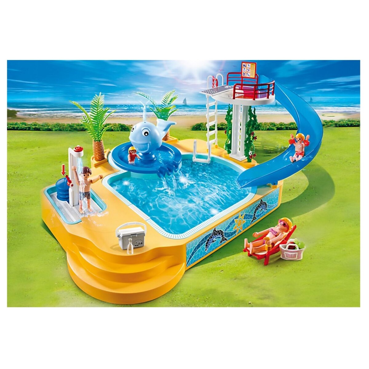 PLAYMOBIL - - Famille avec piscine et plongeoir - JEUX, JOUETS