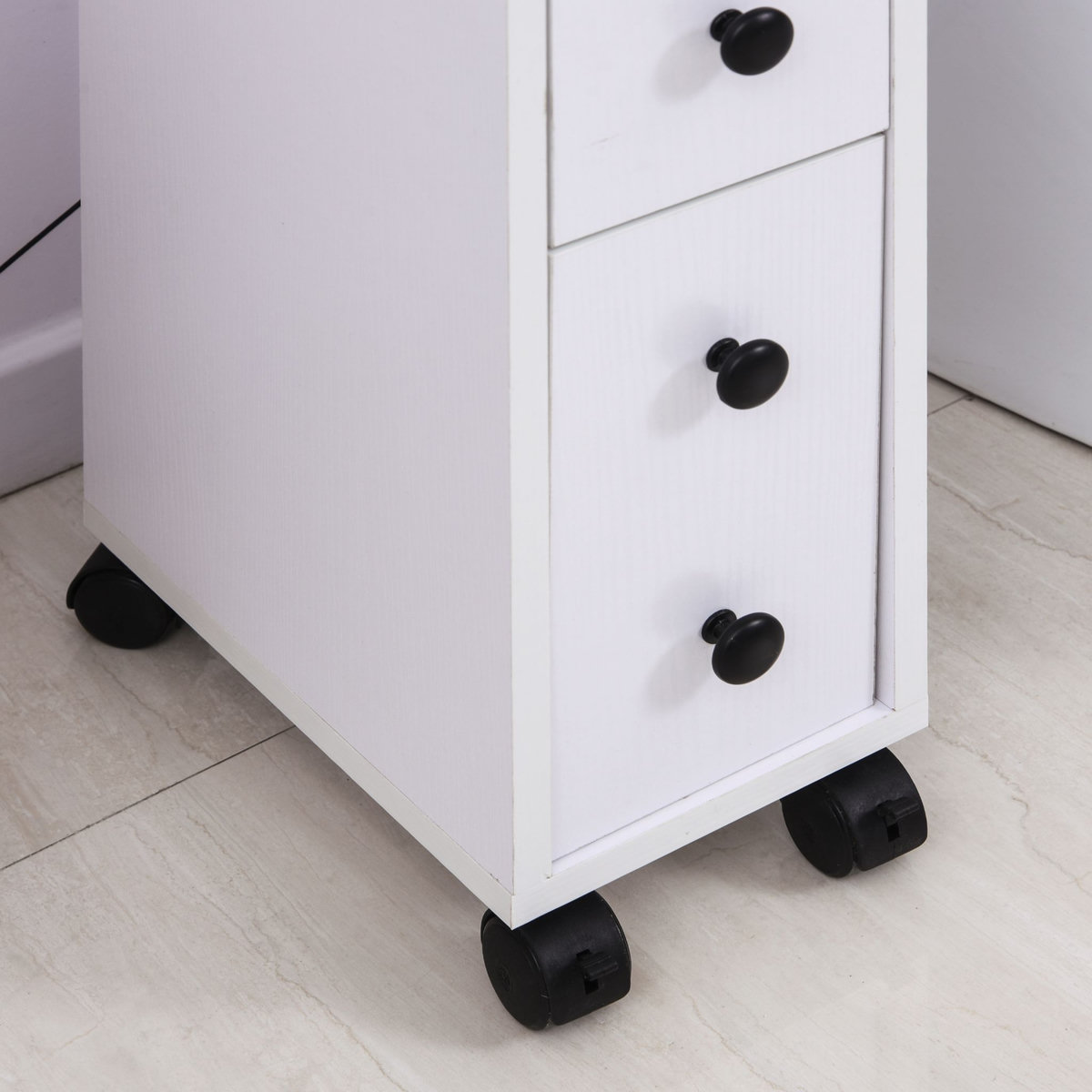 HOMCOM Meuble bas colonne rangement salle de bain à roulettes blanc dim. 18L x 30l x 68,5H cm