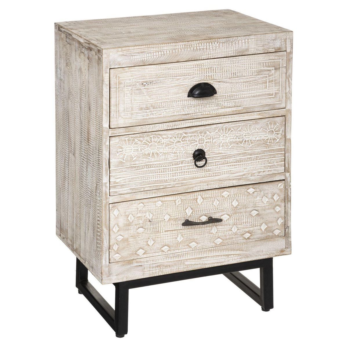 TOILINUX Lot de 2 Tables de chevet 3 tiroirs Ajay - Beige et noir