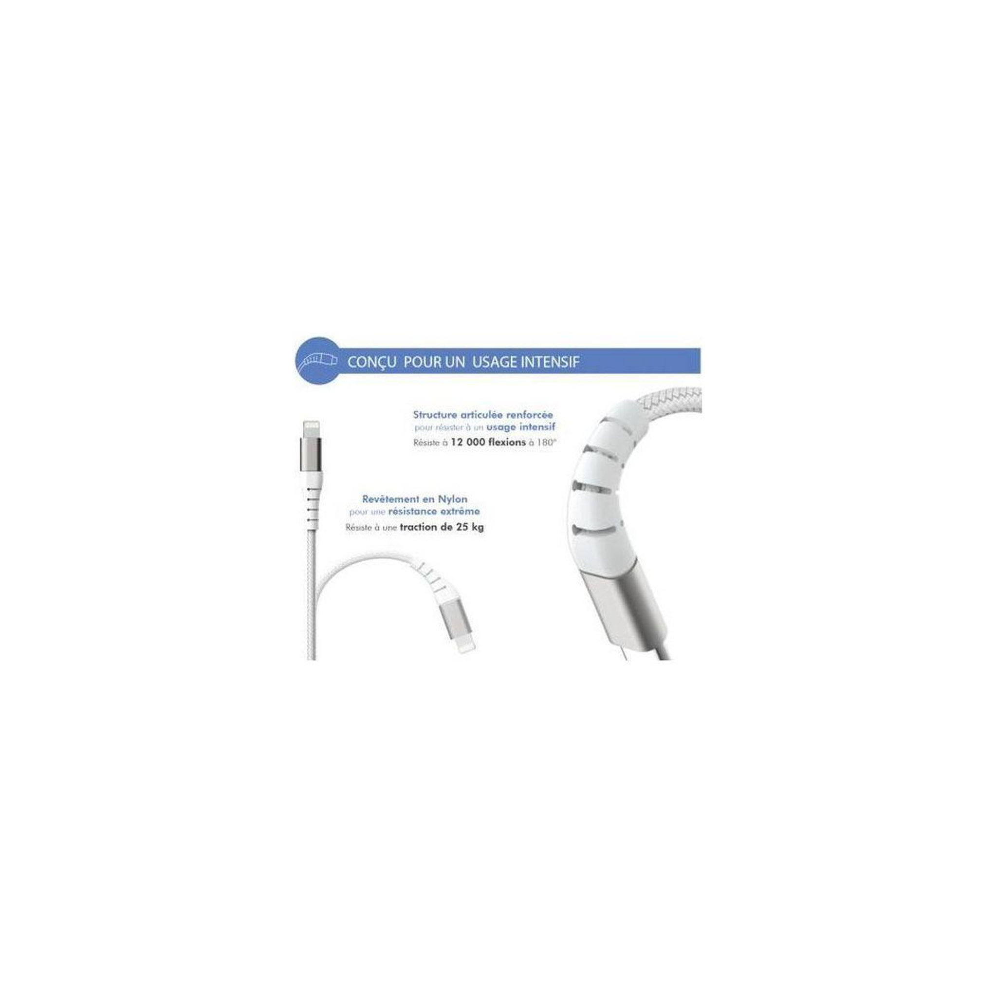 Voir la diapositive 3 : FORCE POWER Cable usb-a/lightning mfi 1.2m blanc