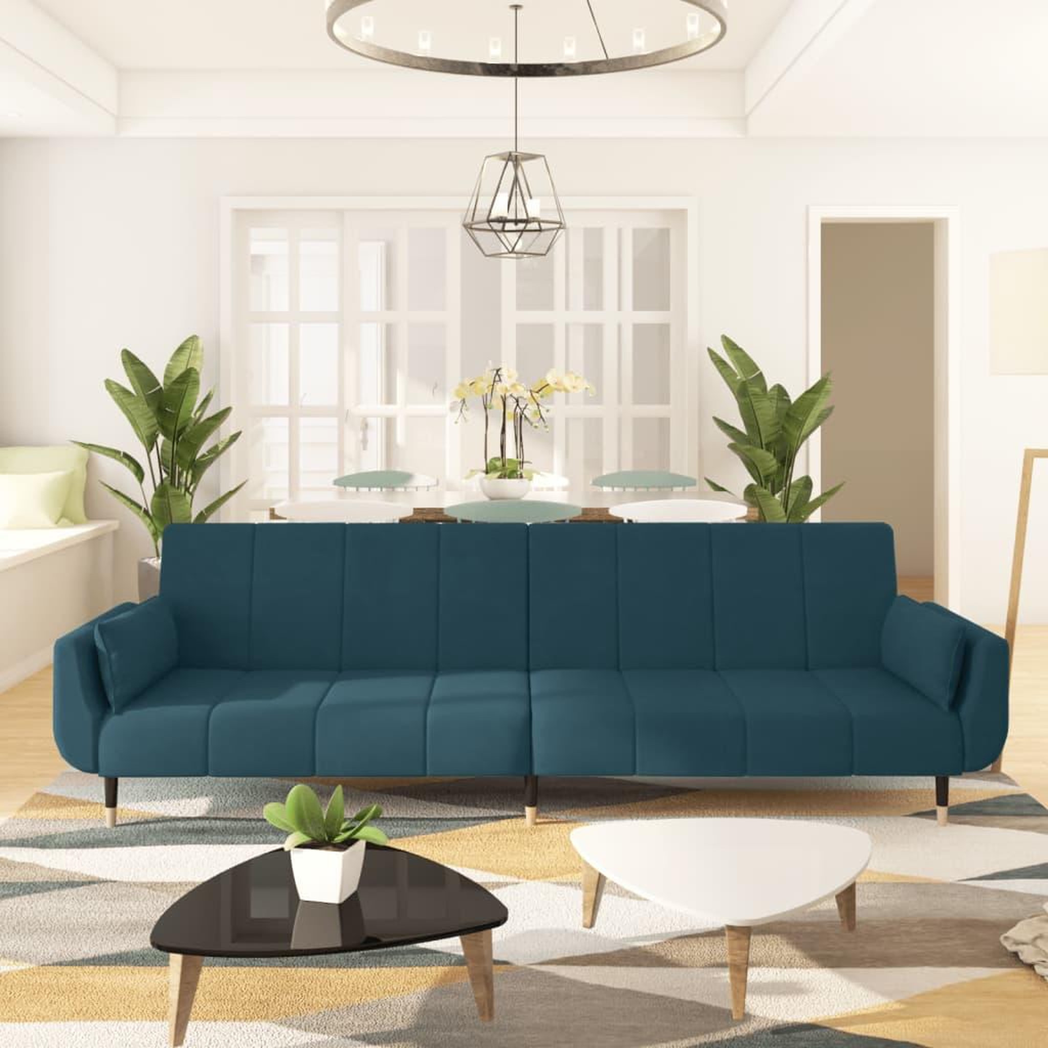 Voir la diapositive 1 : VIDAXL Canape-lit a 2 places avec deux oreillers Bleu Velours