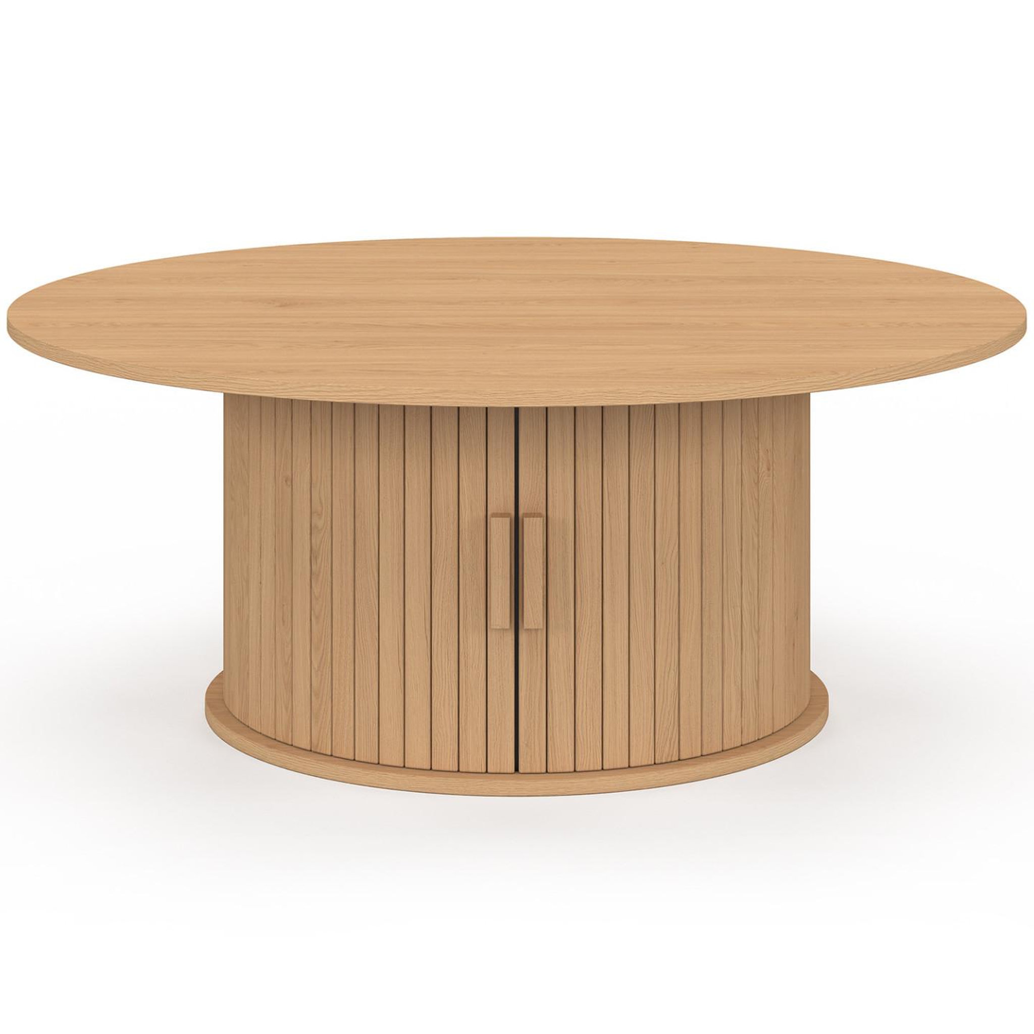 Voir la diapositive 3 : ID MARKET Table basse ronde juliette 100 cm avec rangement lattes tasseau bois coloris chêne