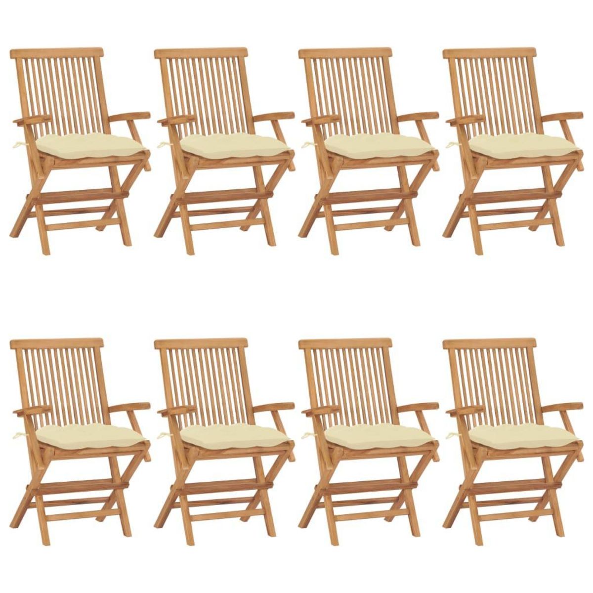 VIDAXL Chaises de jardin et coussins blanc creme lot de 8 Teck massif