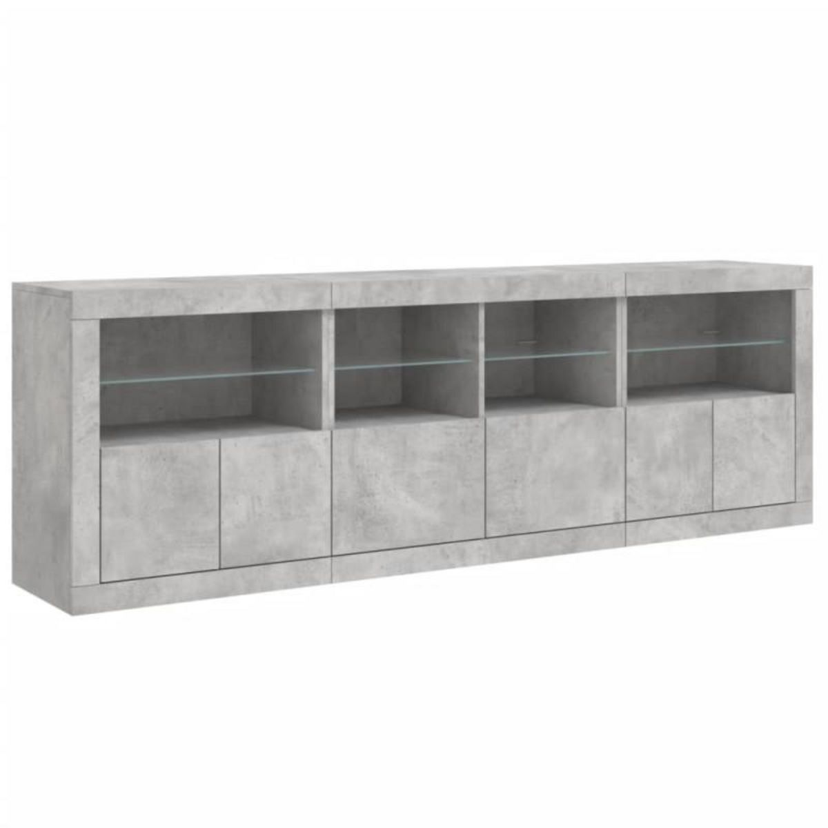 VIDAXL Buffet avec lumières LED gris béton 202x37x67 cm