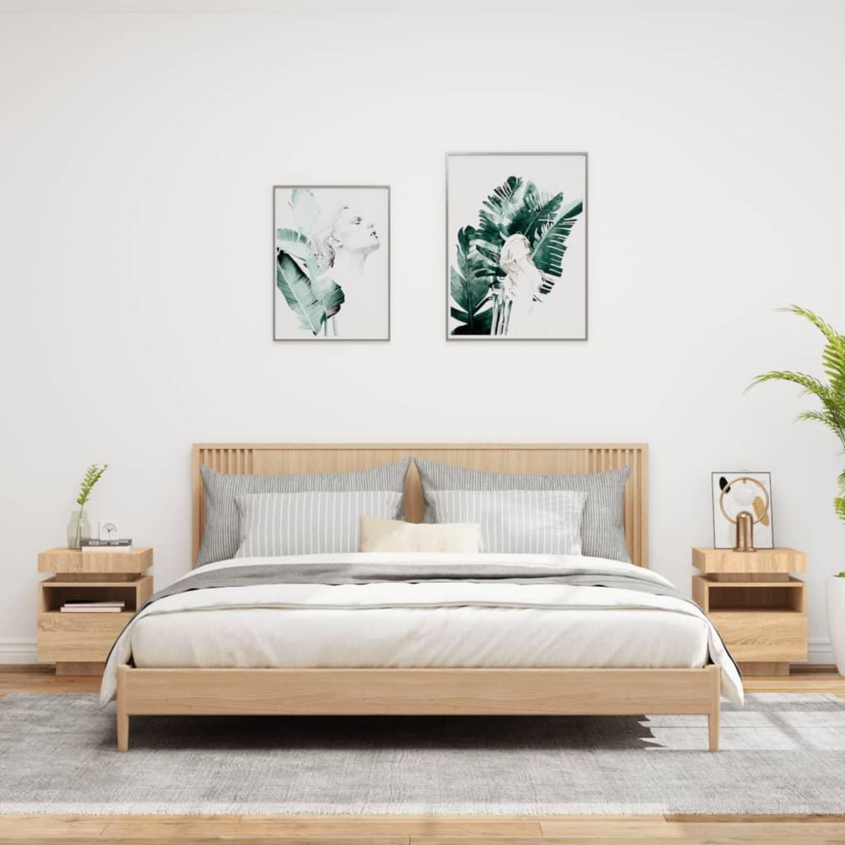 VIDAXL Armoires de chevet avec lumieres LED 2 pcs chene sonoma