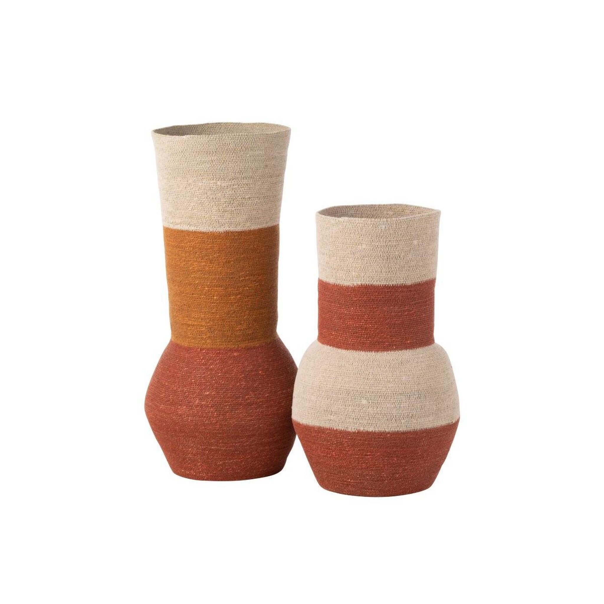 Voir la diapositive 2 : J-LINE Vase déco en jonc  rayures  52cm naturel & terracotta