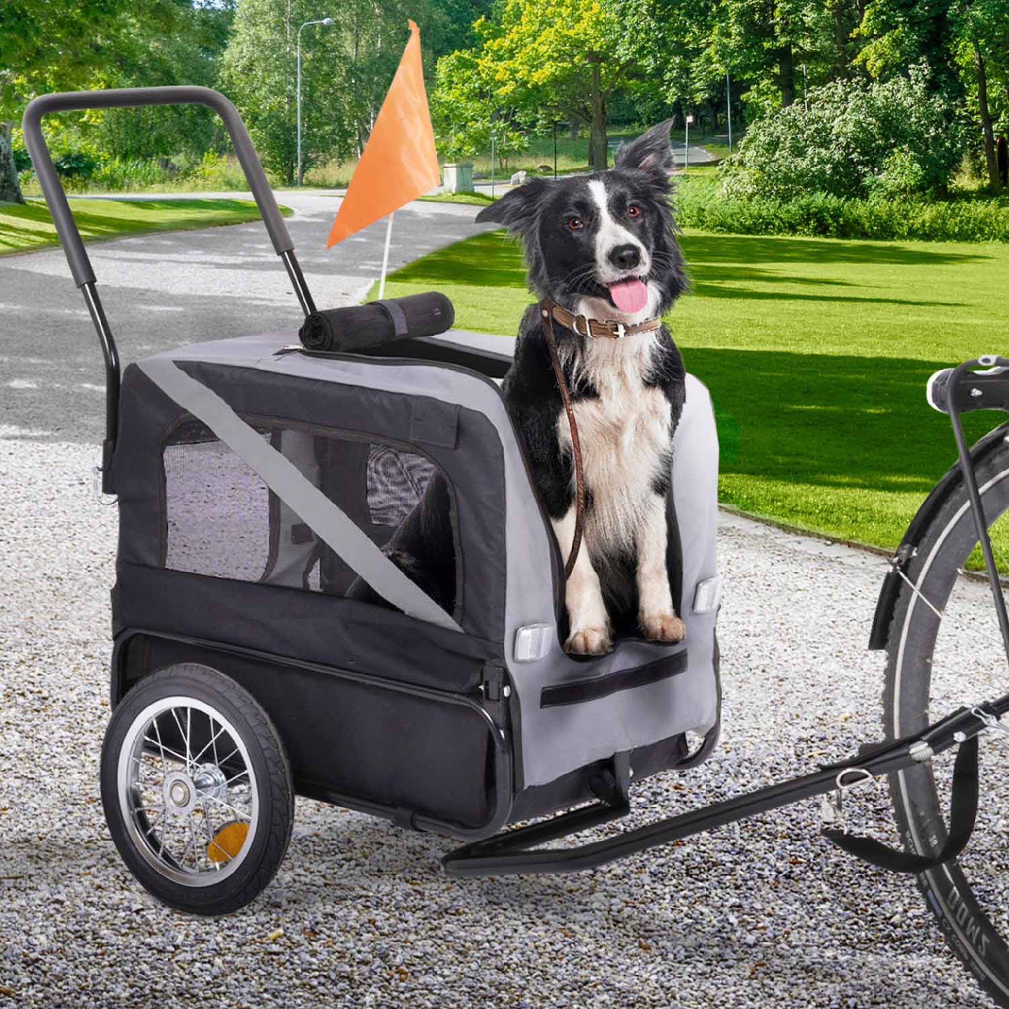 Voir la diapositive 2 : ID MARKET Remorque à vélo pour chien TILLY avec réflecteurs 128 x 52 x 102 cm pour animaux de compagnie