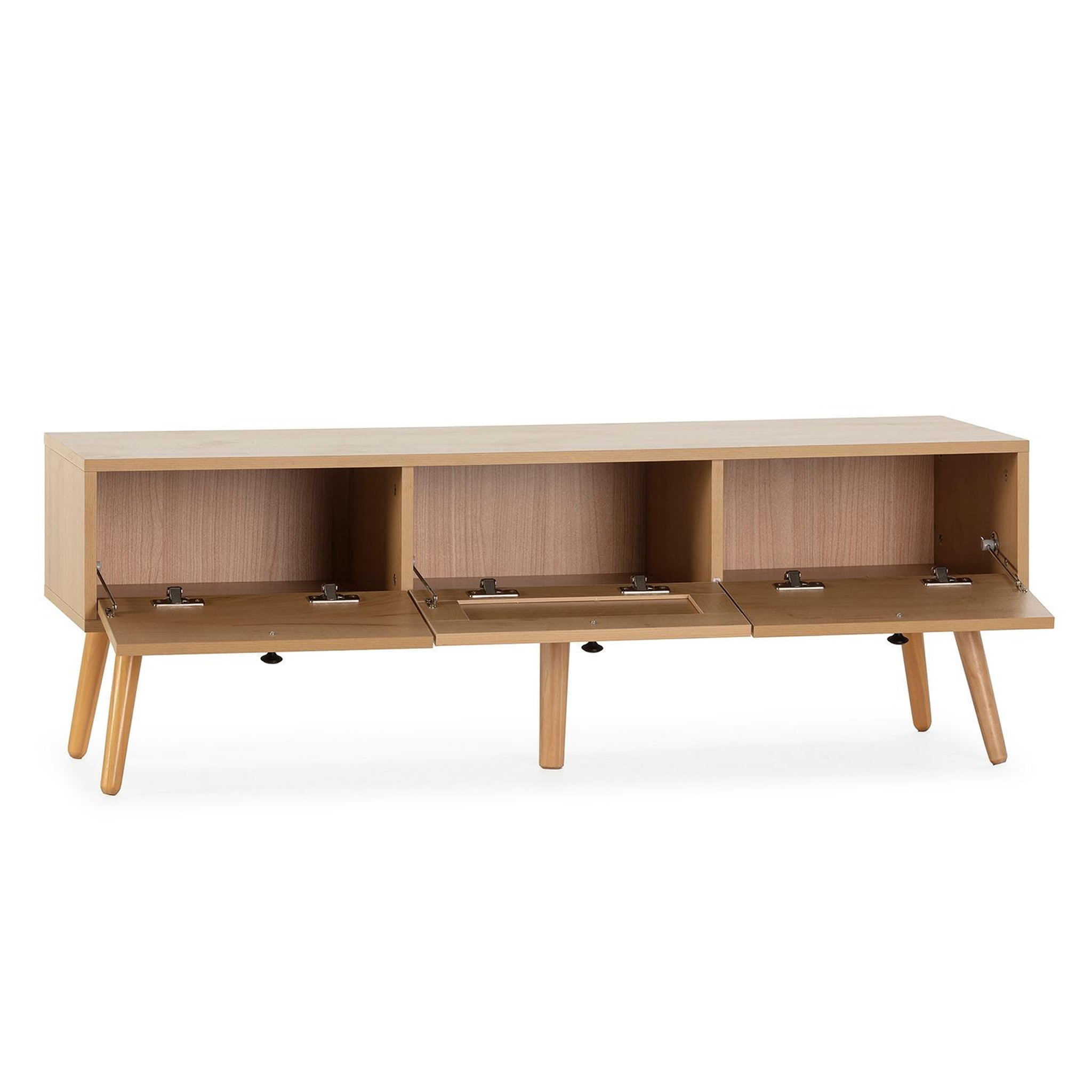 Voir la diapositive 2 : VS VENTA-STOCK Meuble TV Bella 3 Portes Couleur Chêne avec Rotin Naturel