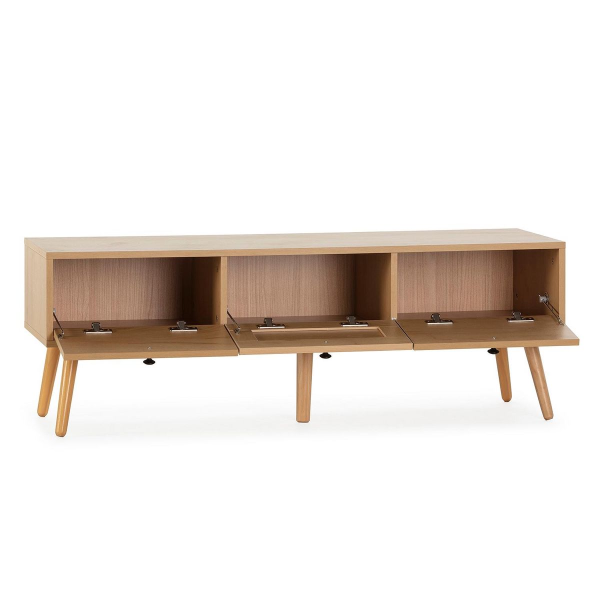 VS VENTA-STOCK Meuble TV Bella 3 Portes Couleur Chêne avec Rotin Naturel