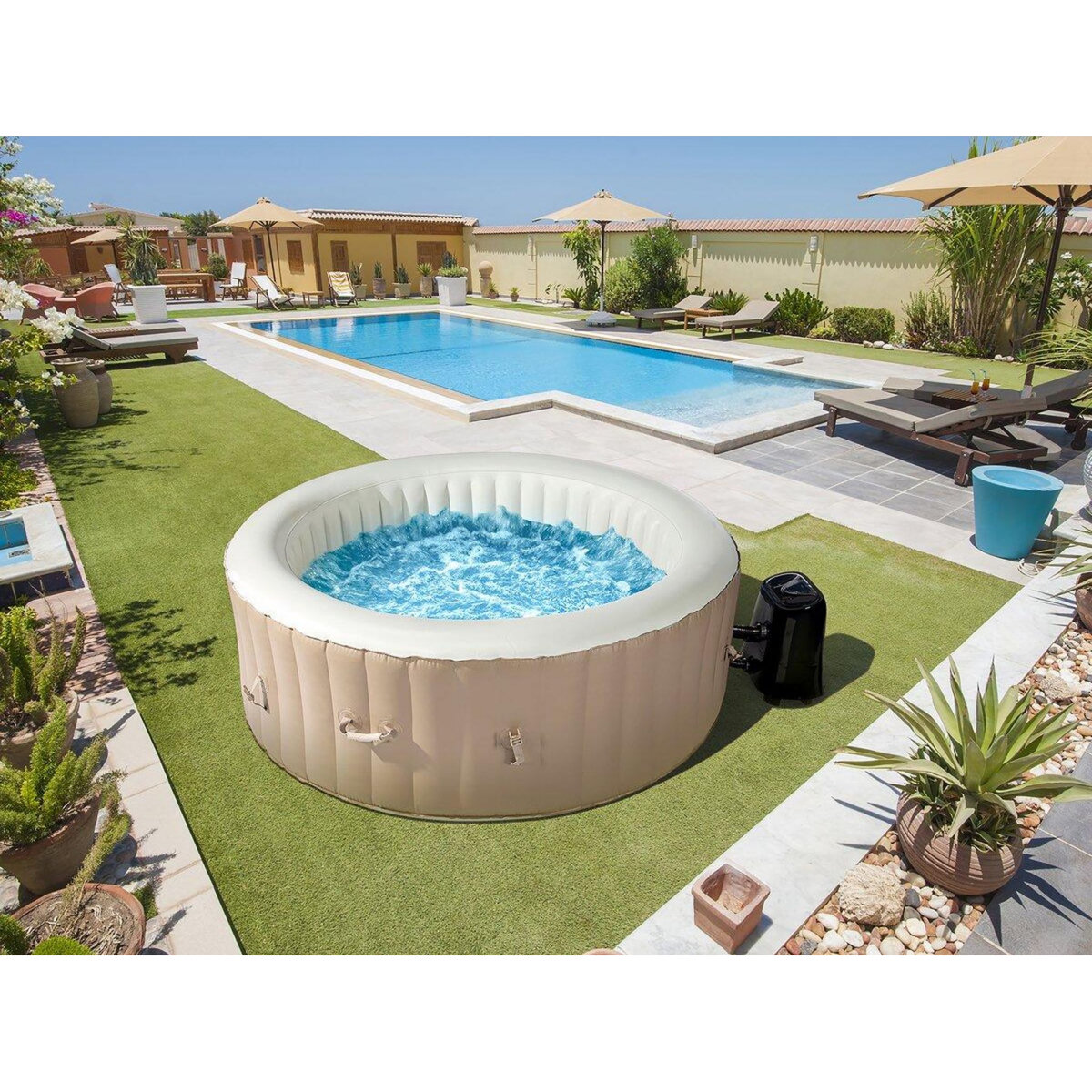Habitat et Jardin Spa gonflable  4 places  Santorin  - 180 x 180 x 65 cm - Taupe