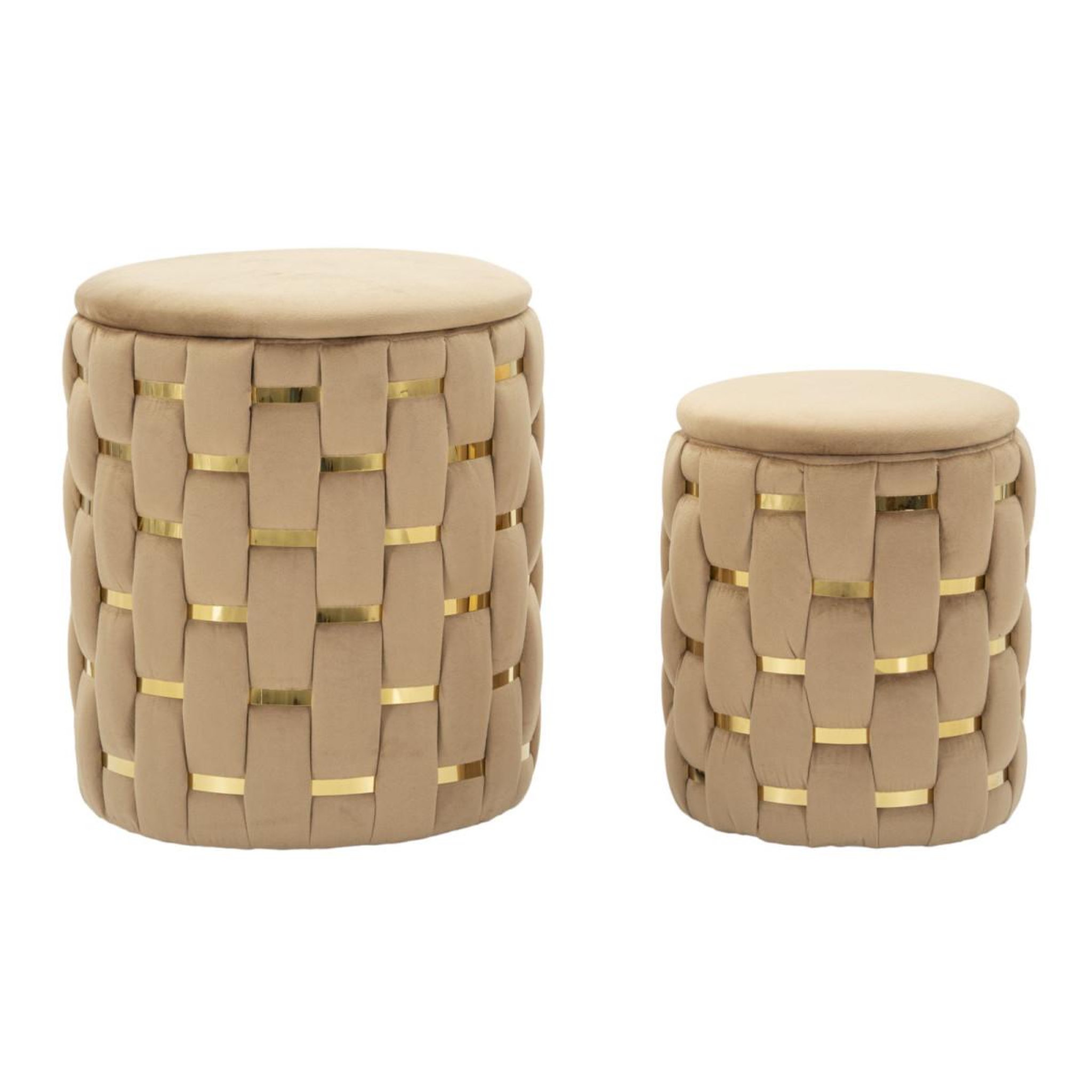 Paris Prix Lot de 2 poufs coffres  shanty  42cm marron & or