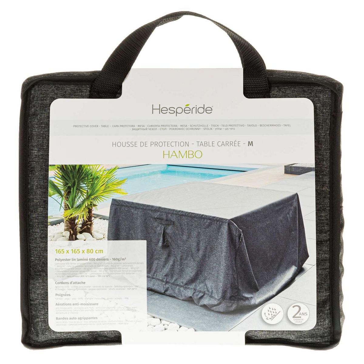 HESPERIDE Housse de protection pour table carrée M HAMBO - 165 x 165 x 80 cm - Gris