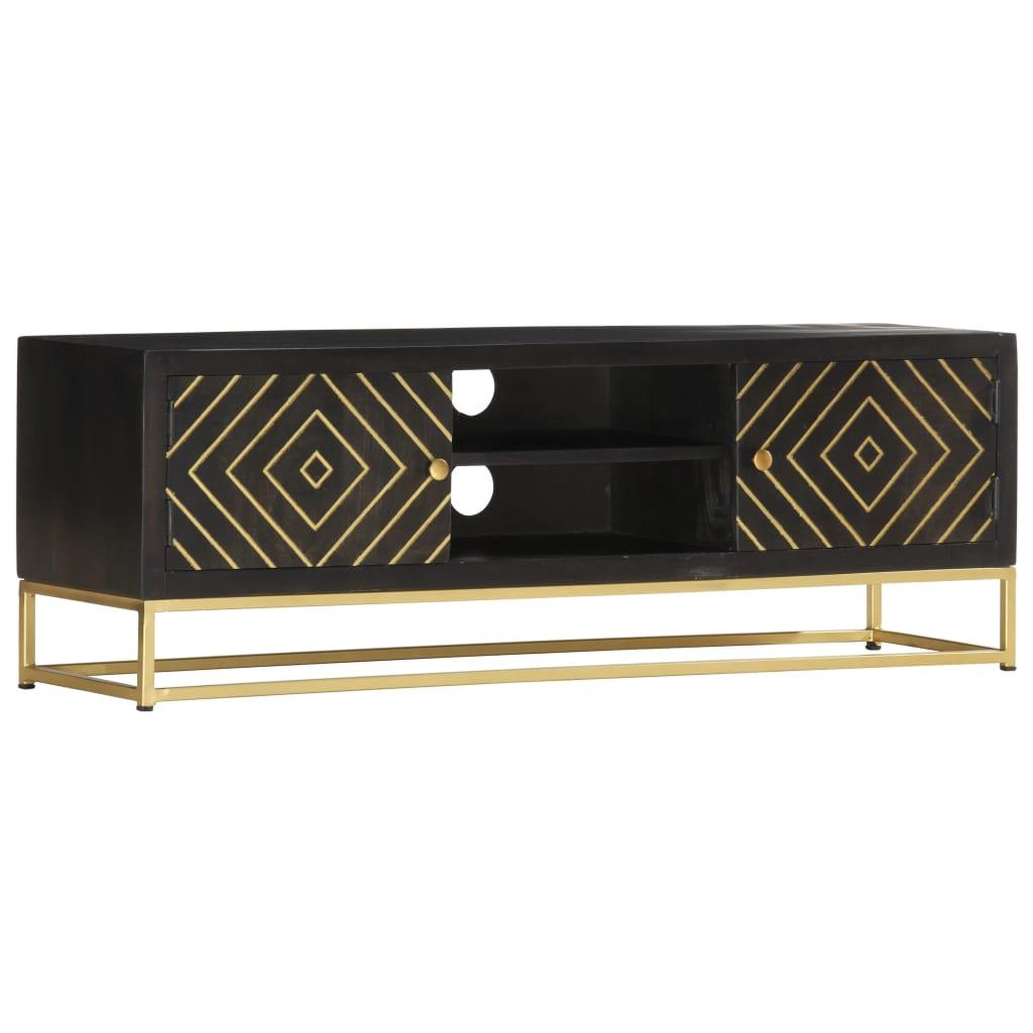 Voir la diapositive 1 : VIDAXL Meuble TV Noir et dore 120 x 30 x 40 cm Bois massif de manguier