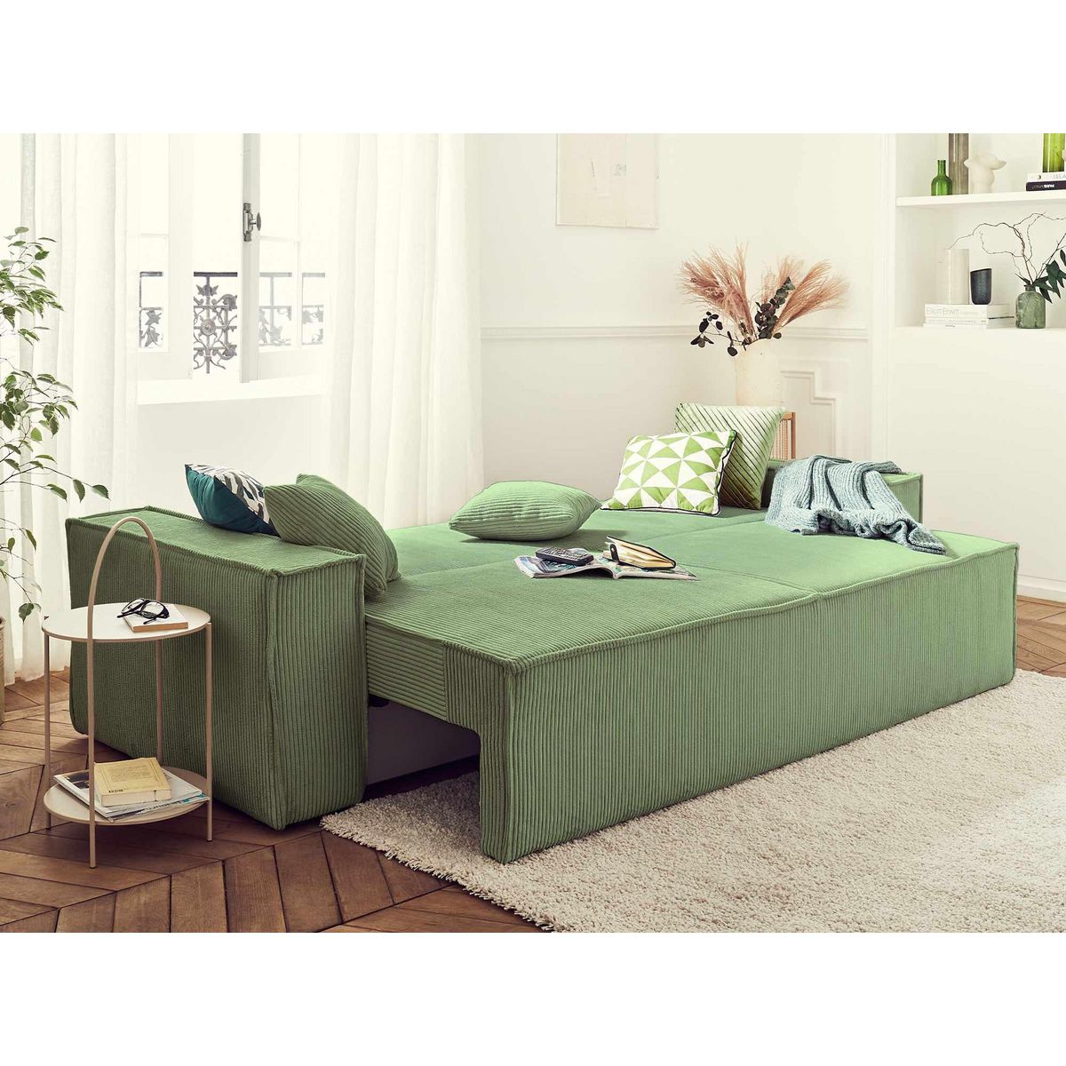 BEST MOBILIER Dellia - canapé 3 places convertible - avec coffre - en velours côtelé - style contemporain