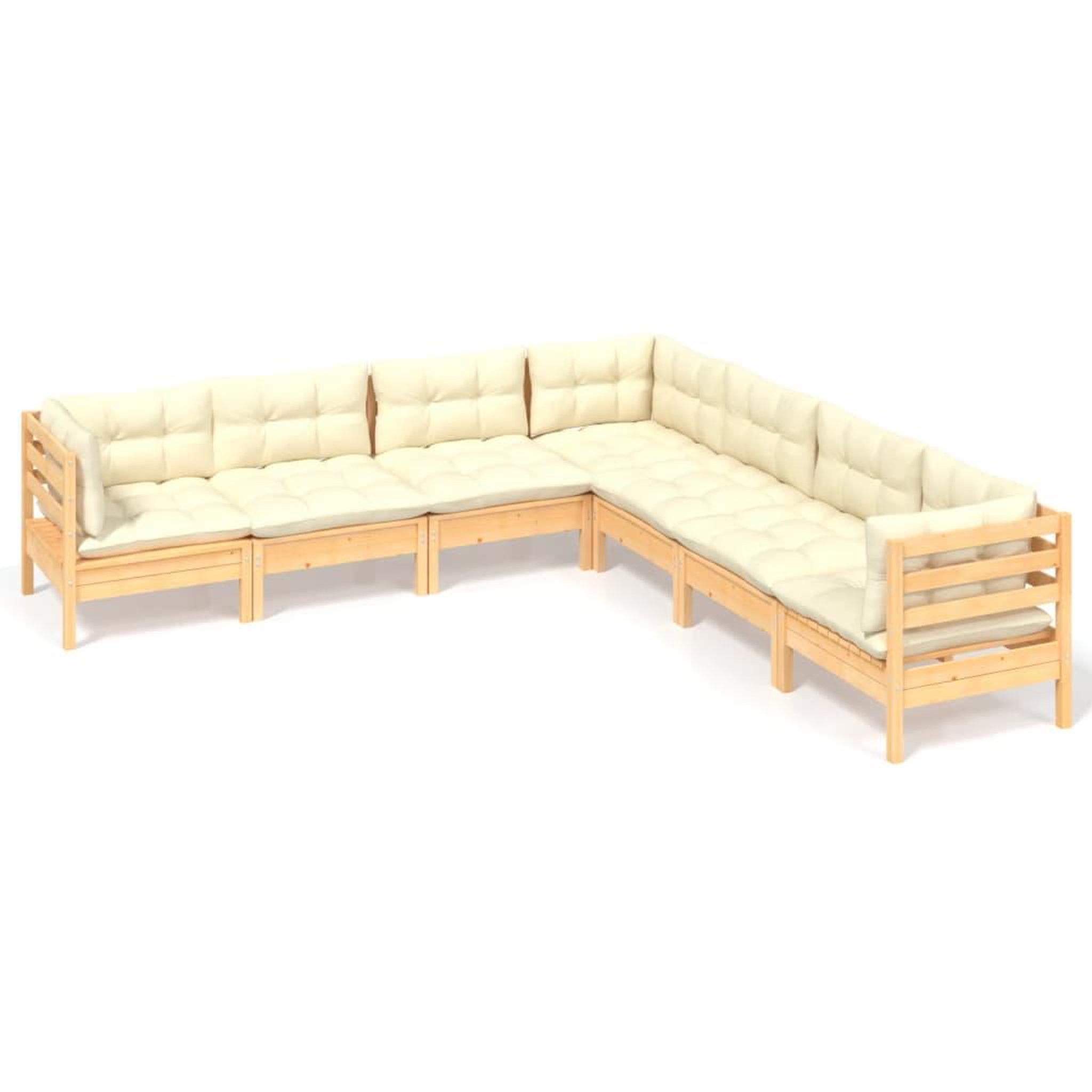Voir la diapositive 2 : VIDAXL Salon de jardin 7 pcs avec coussins creme bois de pin massif
