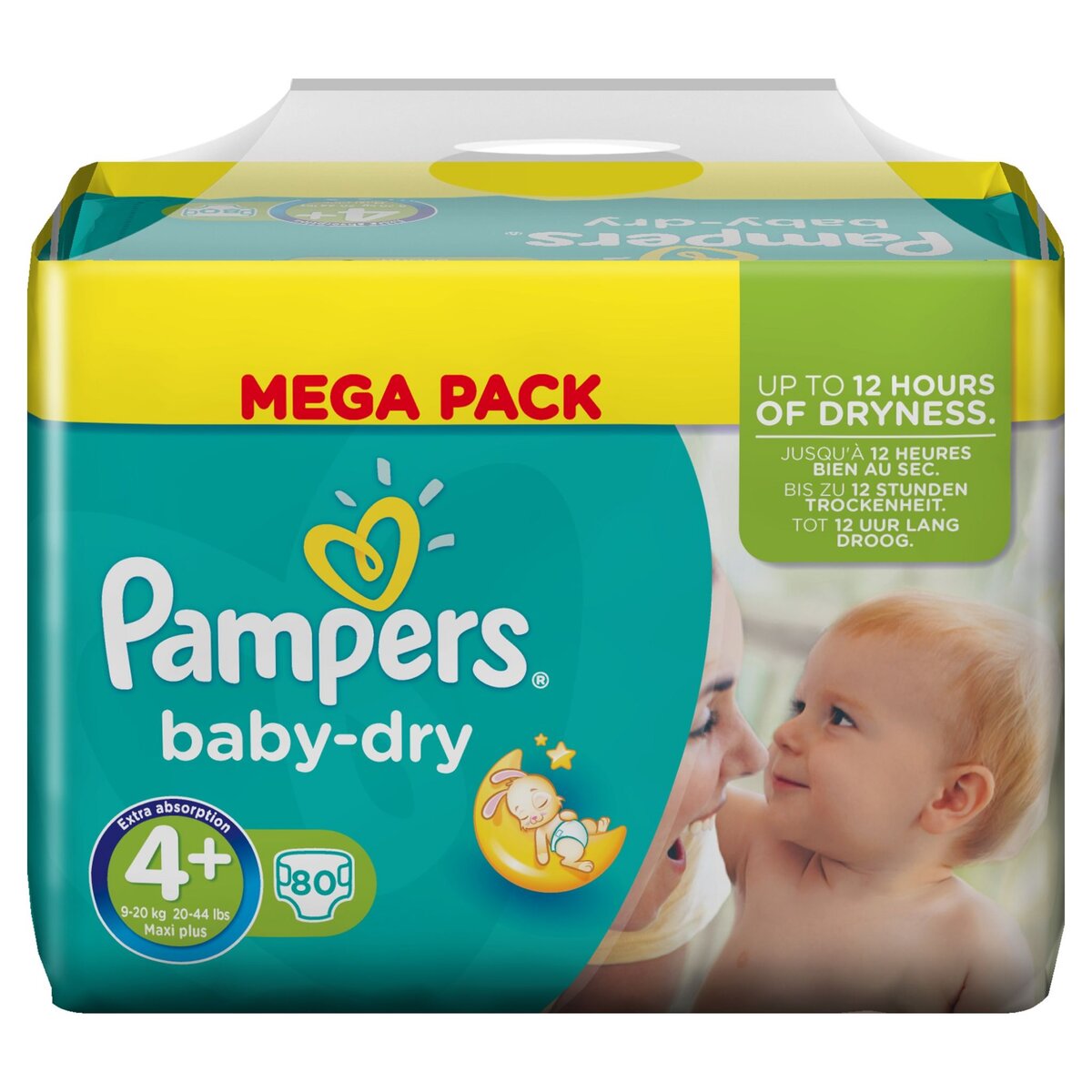PAMPERS BABY DRY Méga Pack Couches Standard T4+ (9-20 kg) X80