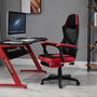 Voir la diapositive 2 : HOMCOM Fauteuil gaming chaise gamer dossier et hauteur réglable roulettes pivotantes repose-pied tissu maille rouge noir