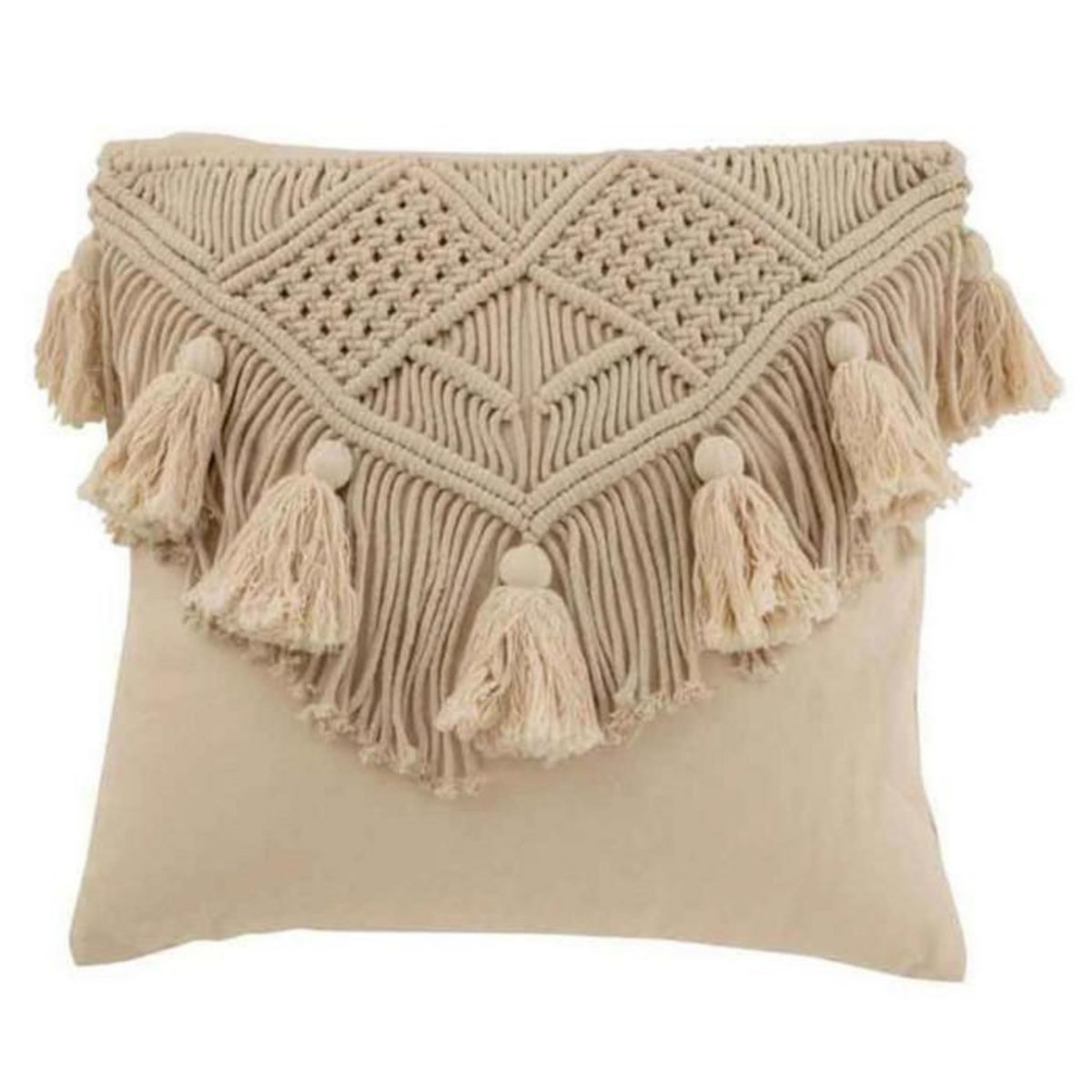 Paris Prix Coussin Déco avec Franges  Cosy  45x45cm Beige