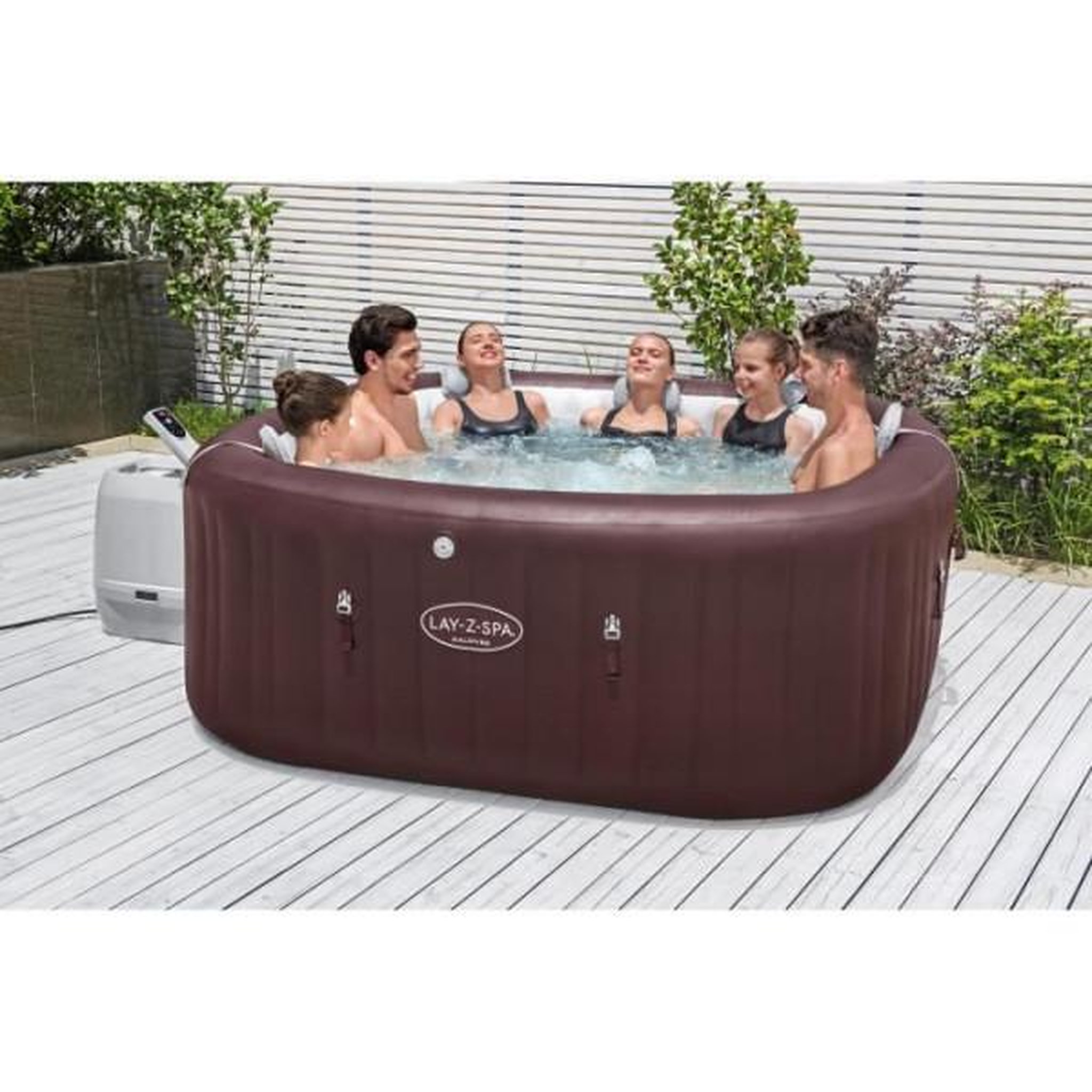 Voir la diapositive 2 : BESTWAY Spa gonflable BESTWAY - Lay-Z-Spa Maldives - Hydrojets - 201x201x80 cm - 5 a 7 places - Carré (couverture, cartouche, 5 appuie-