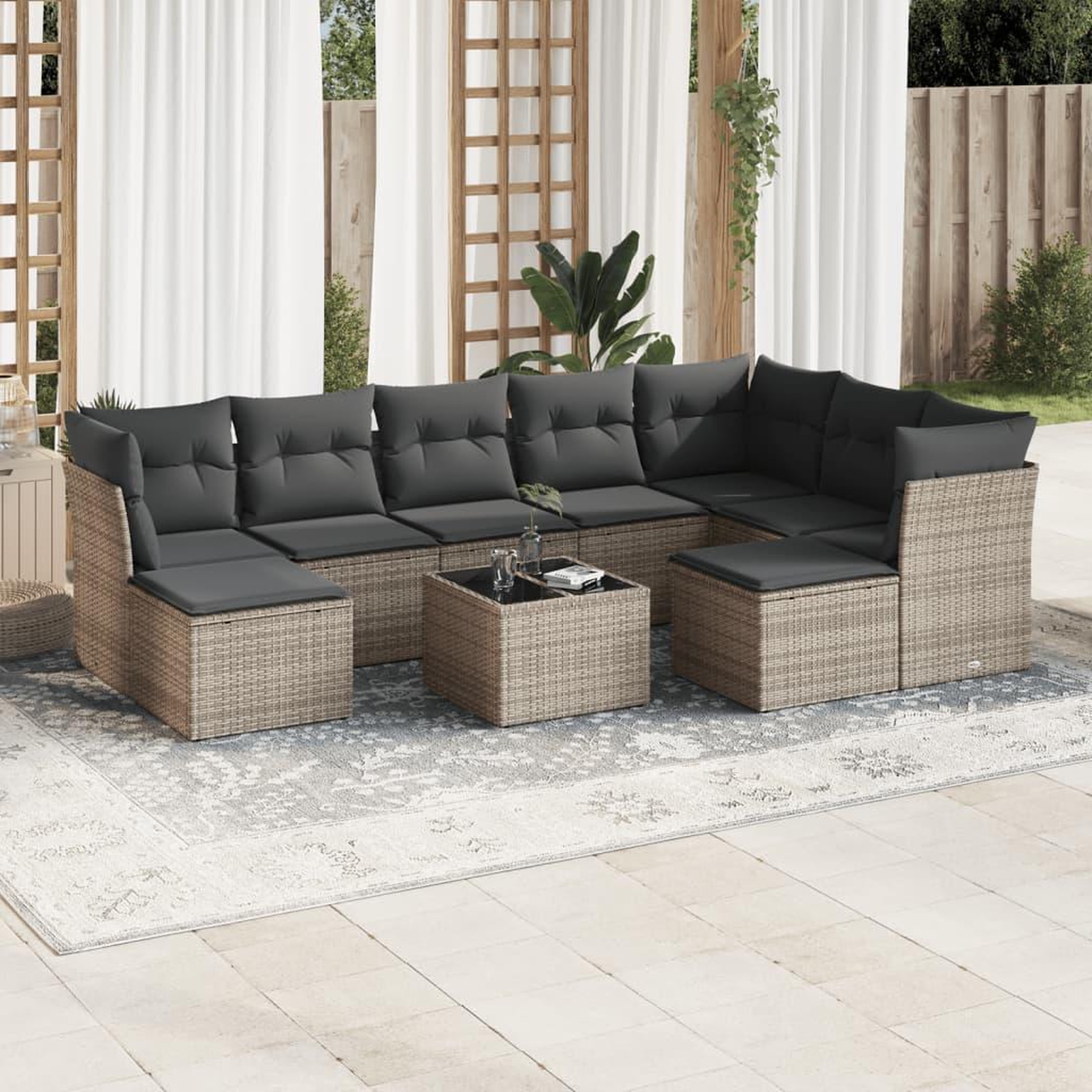 VIDAXL Salon de jardin avec coussins 10 pcs gris resine tressee