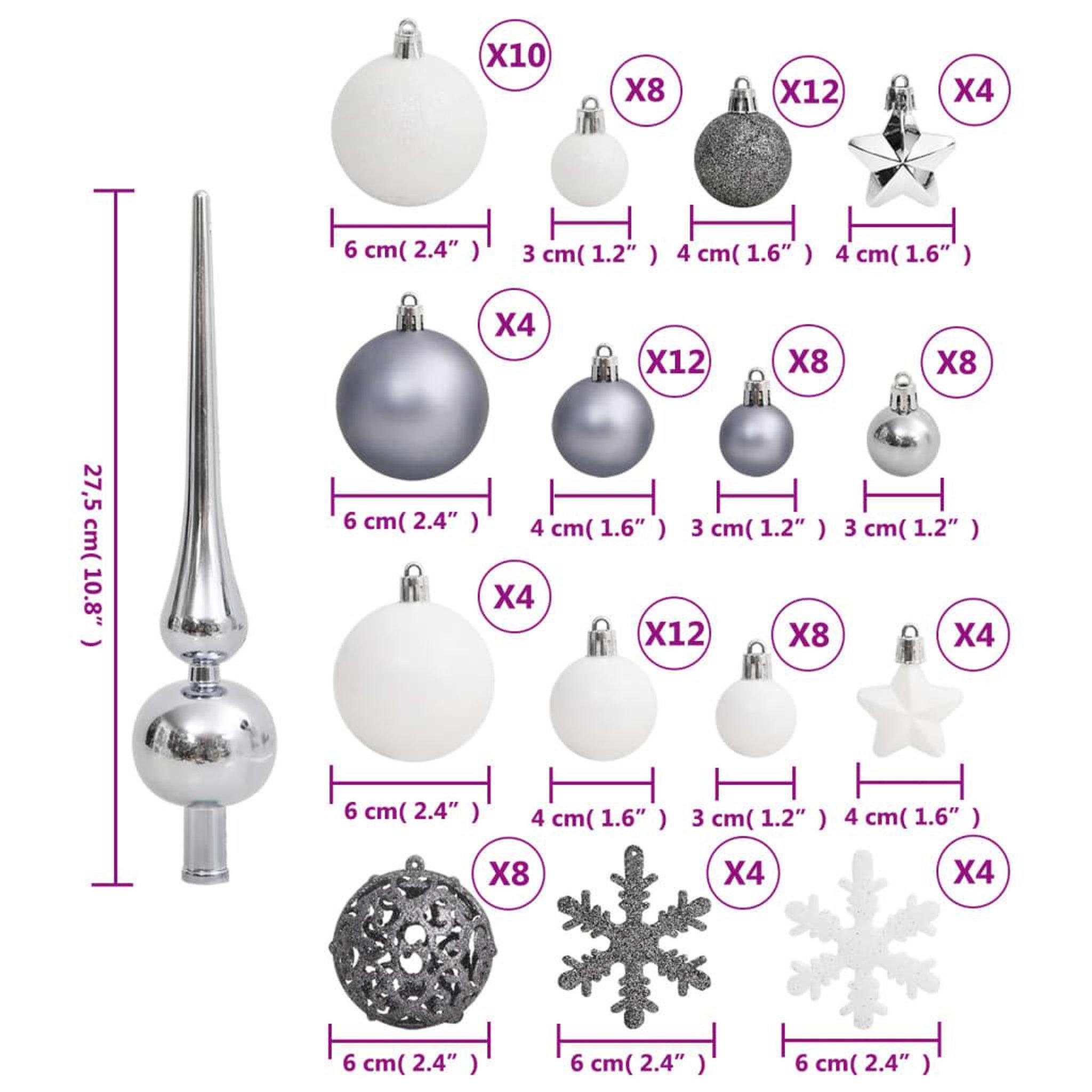 Voir la diapositive 6 : VIDAXL Ensemble de boules de Noël 111 pieces blanc et gris polystyrene