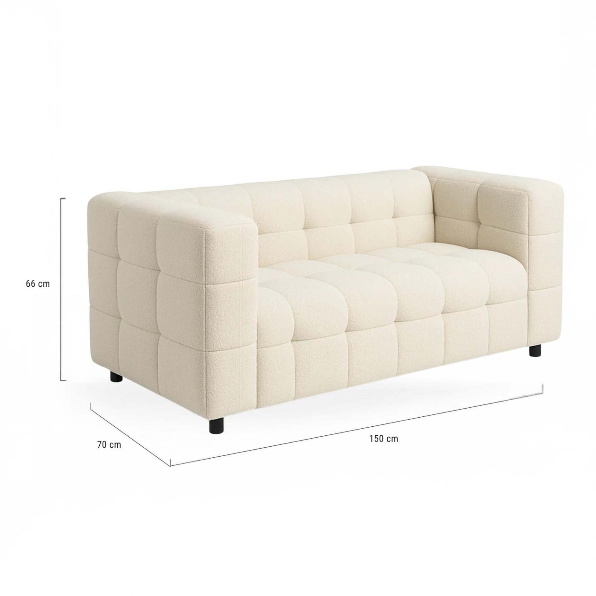 Voir la diapositive 4 : ID MARKET Canapé droit 2 places capitonné amance en tissu bouclette beige
