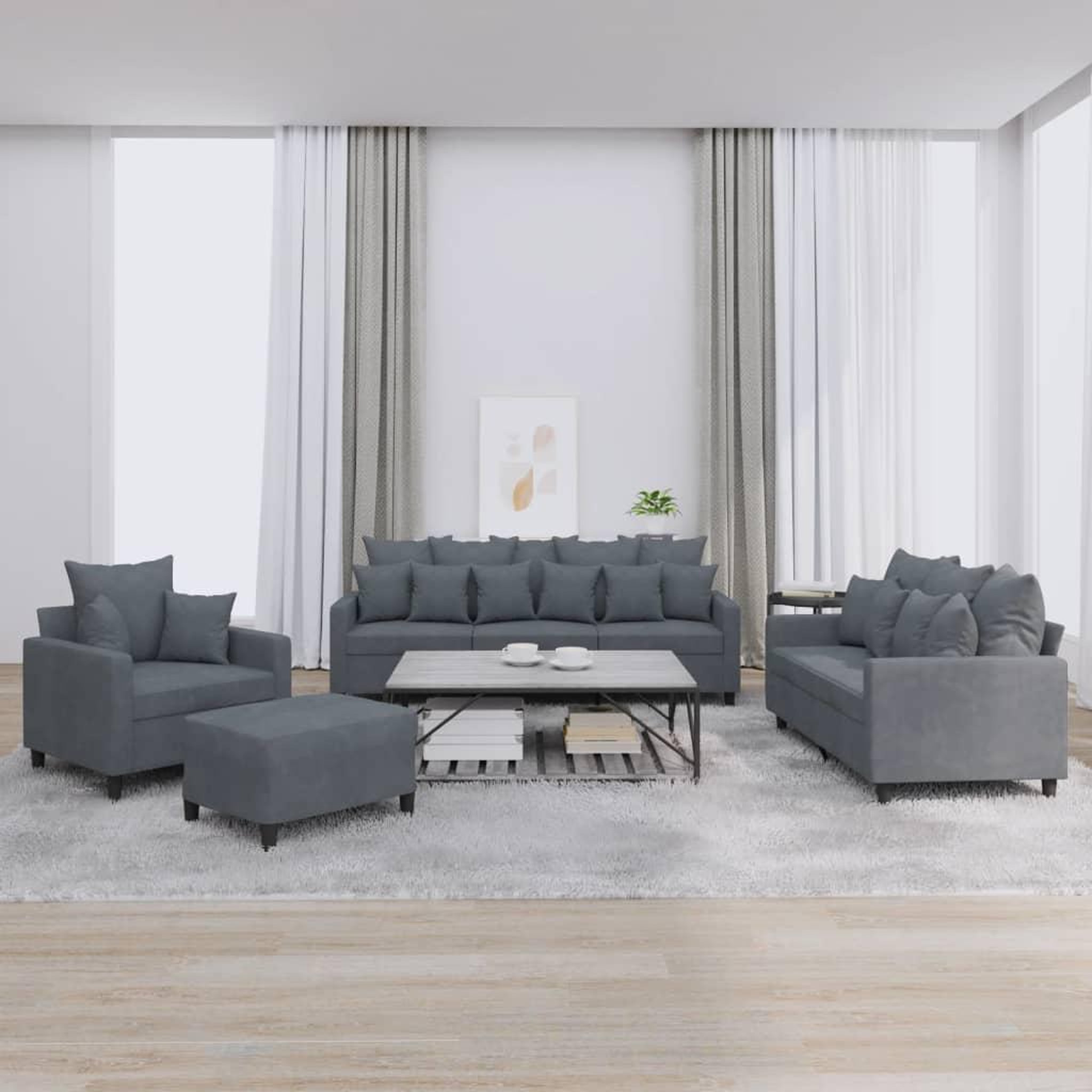 Voir la diapositive 1 : VIDAXL Ensemble de canapes 4 pcs avec coussins Gris fonce Velours