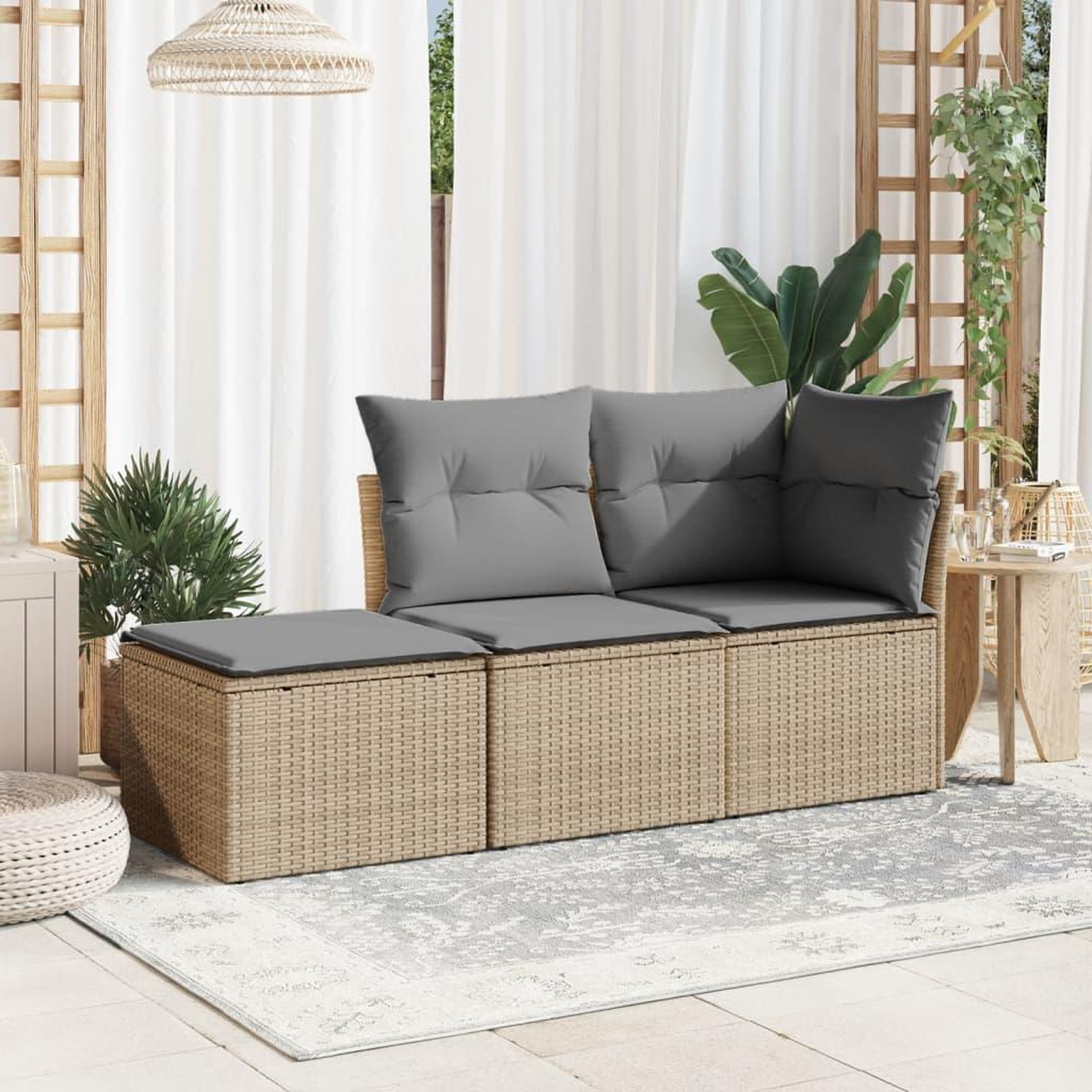 Voir la diapositive 3 : VIDAXL Tabouret de jardin avec coussin beige 55x55x37cm resine tressee