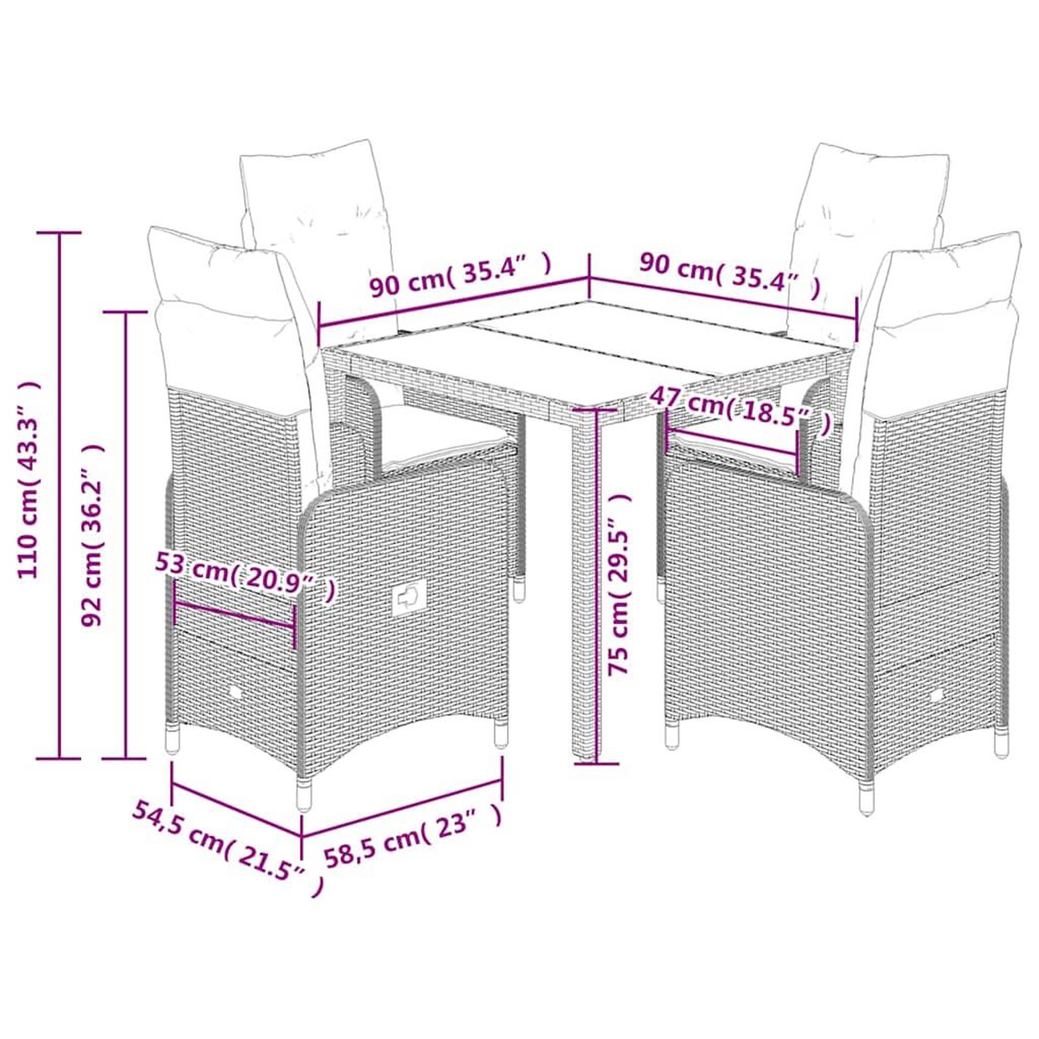 Voir la diapositive 6 : VIDAXL Ensemble de bistro de jardin 5 pcs coussins noir poly rotin