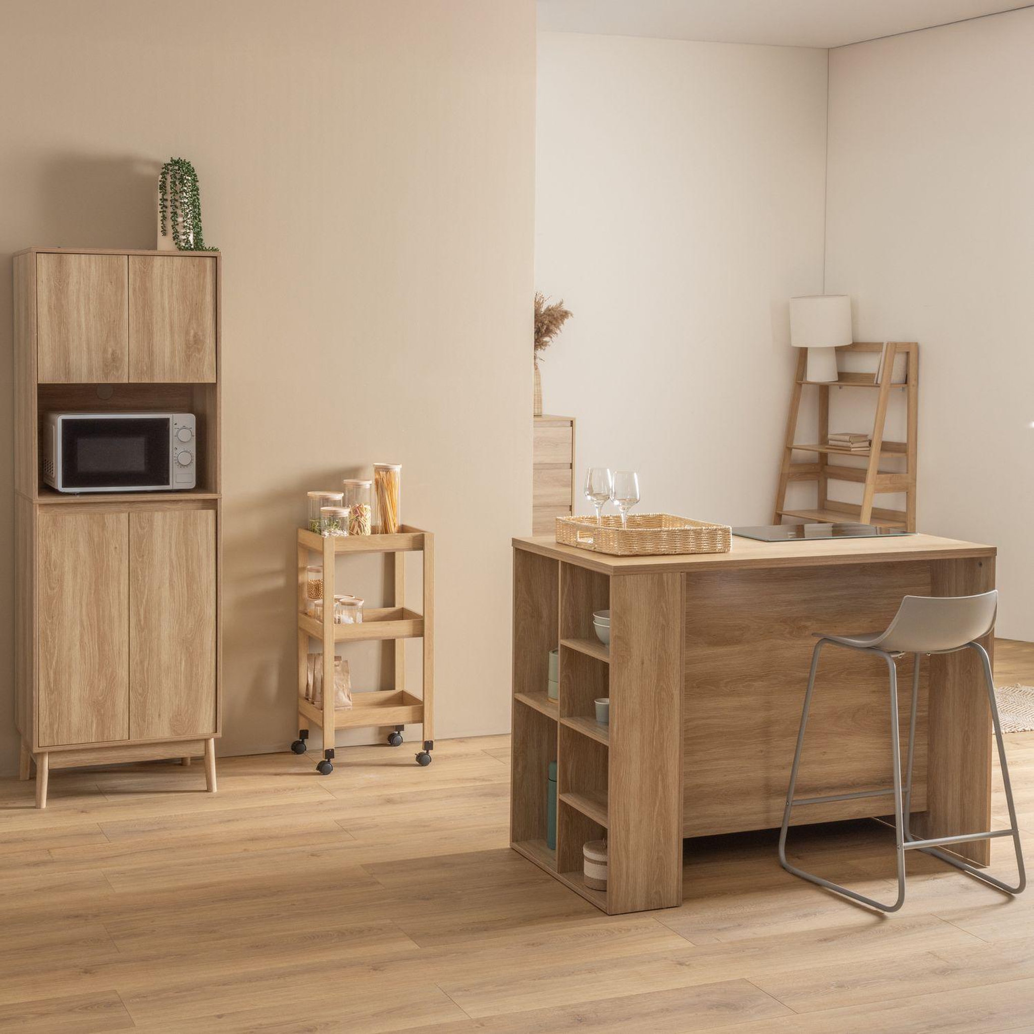 Voir la diapositive 3 : FIVE Ilot central 2 portes et 6 niches effet bois naturel abana - beige