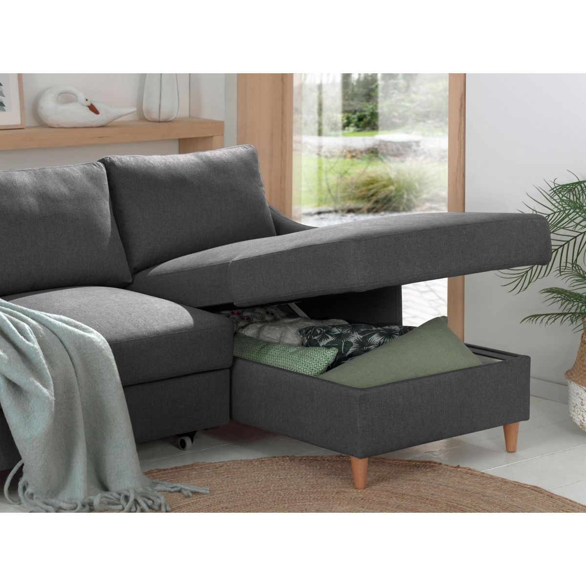 LISA DESIGN Will - canapé d'angle droit - convertible avec coffre - 4 places - en tissu