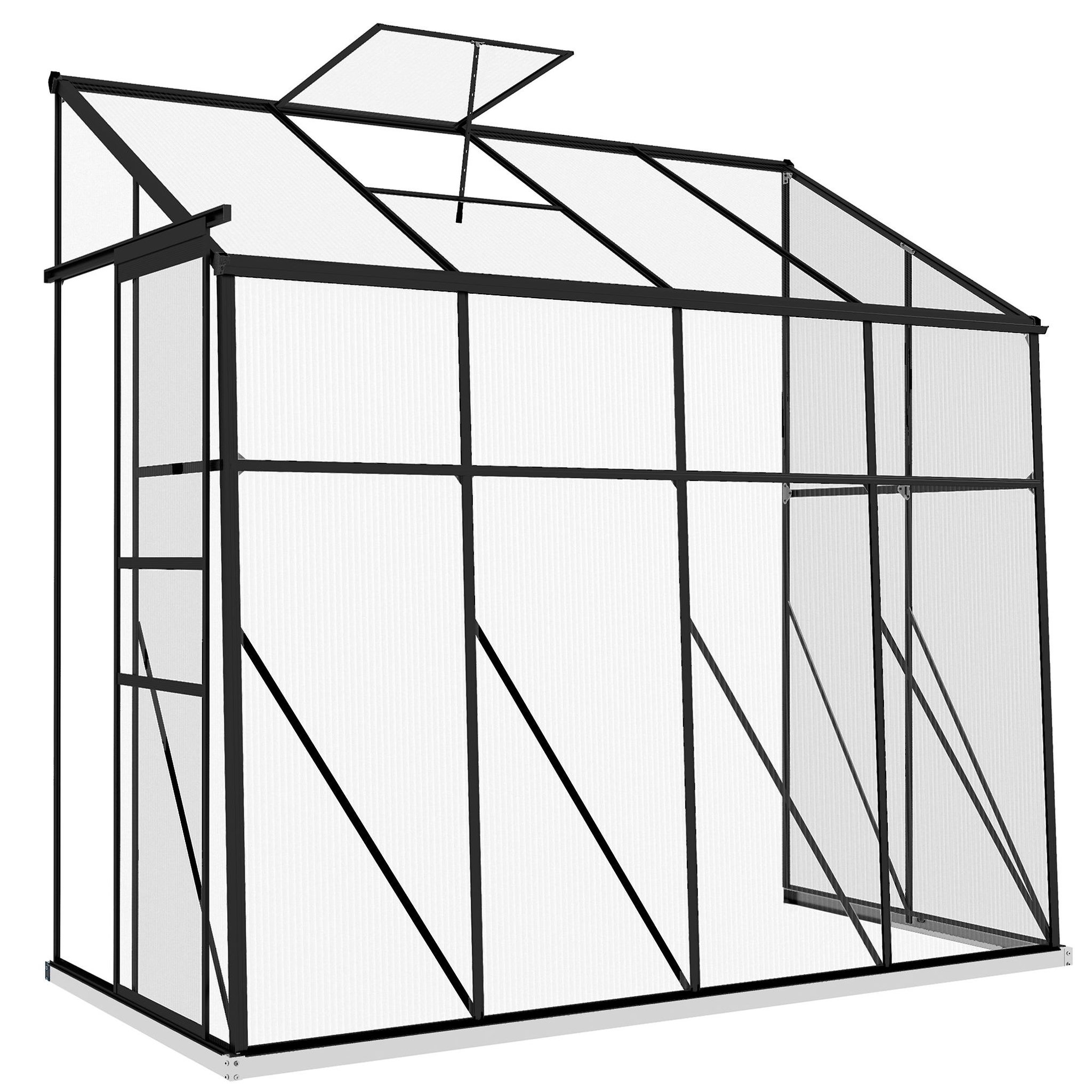 OUTSUNNY Serre de jardin adossée serre adossée dim. 2,53L x 1,27l x 2,4H m fondation porte coulissante lucarne alu polycarbonate noir