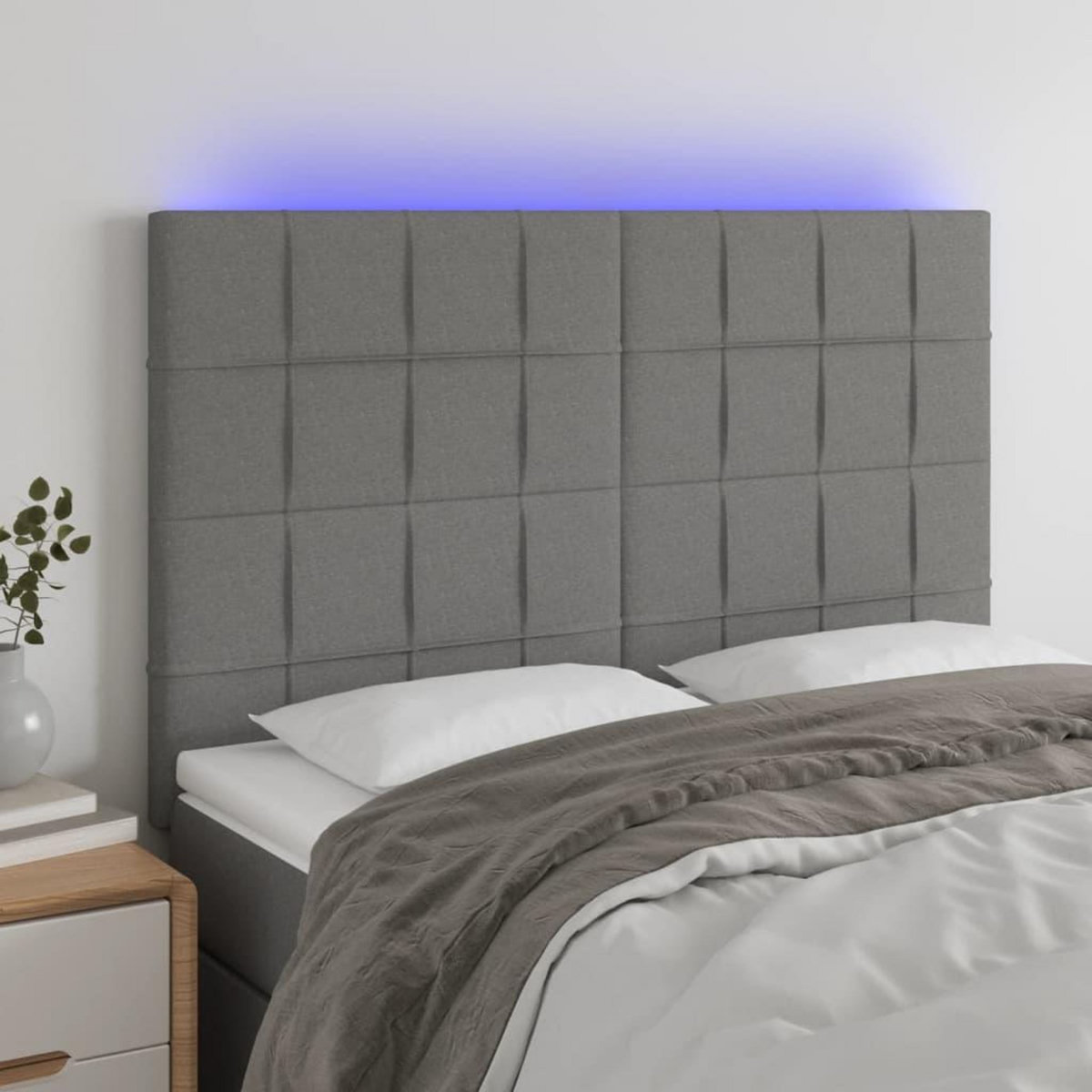 VIDAXL Tete de lit a LED Gris fonce 144x5x118/128 cm Tissu