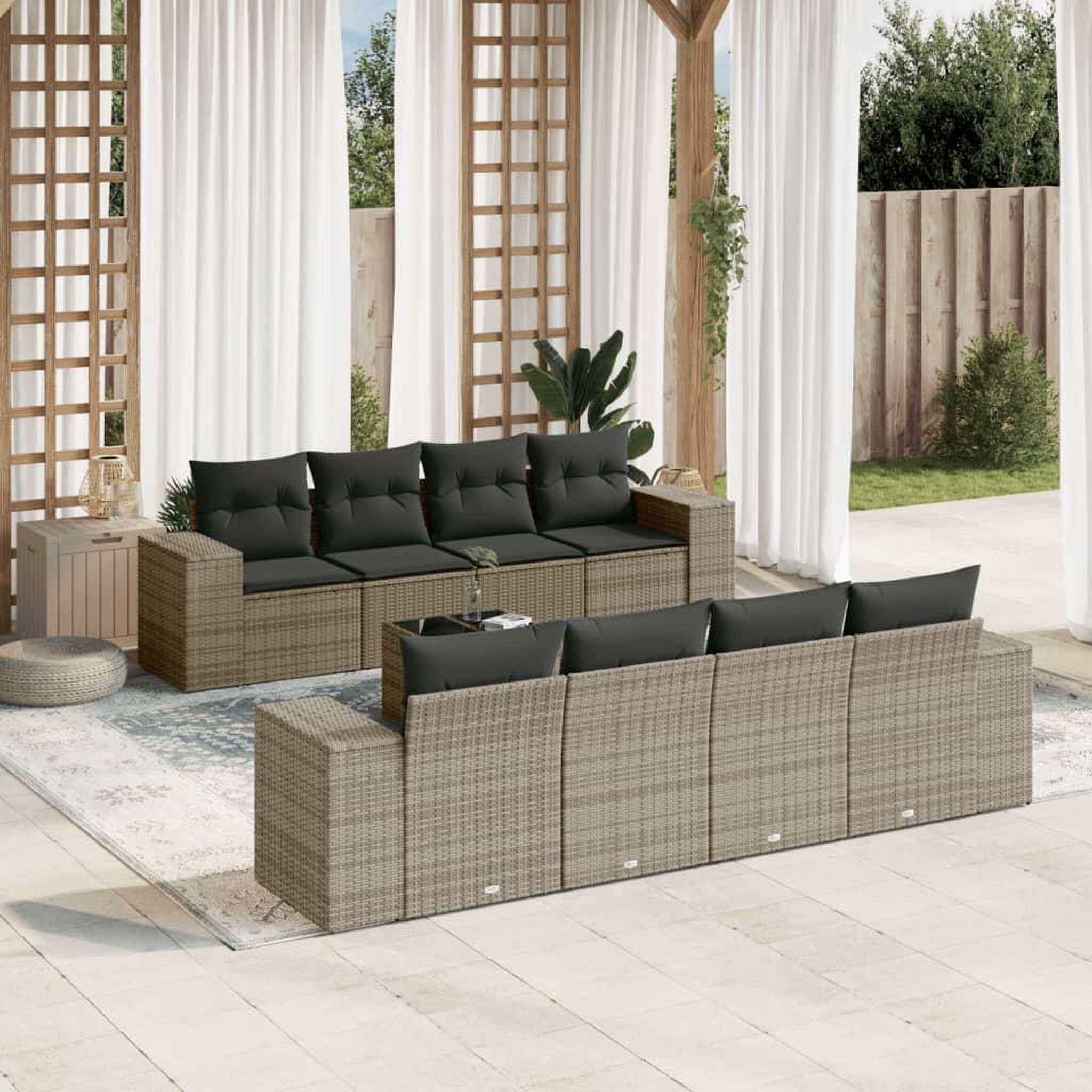 VIDAXL Salon de jardin 9 pcs avec coussins gris resine tressee